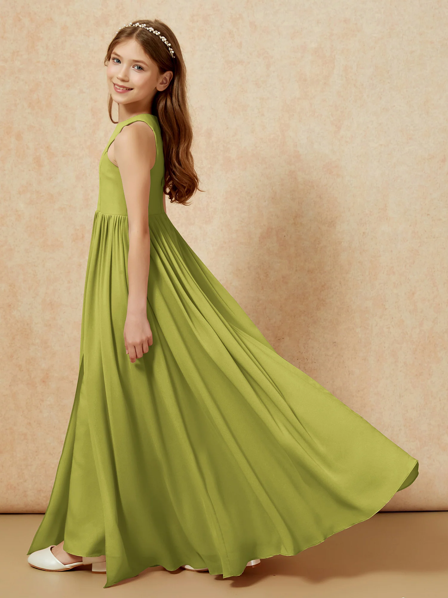Simple sleeveless chiffon Junior Bridesmaid Dress Clover - Image 9