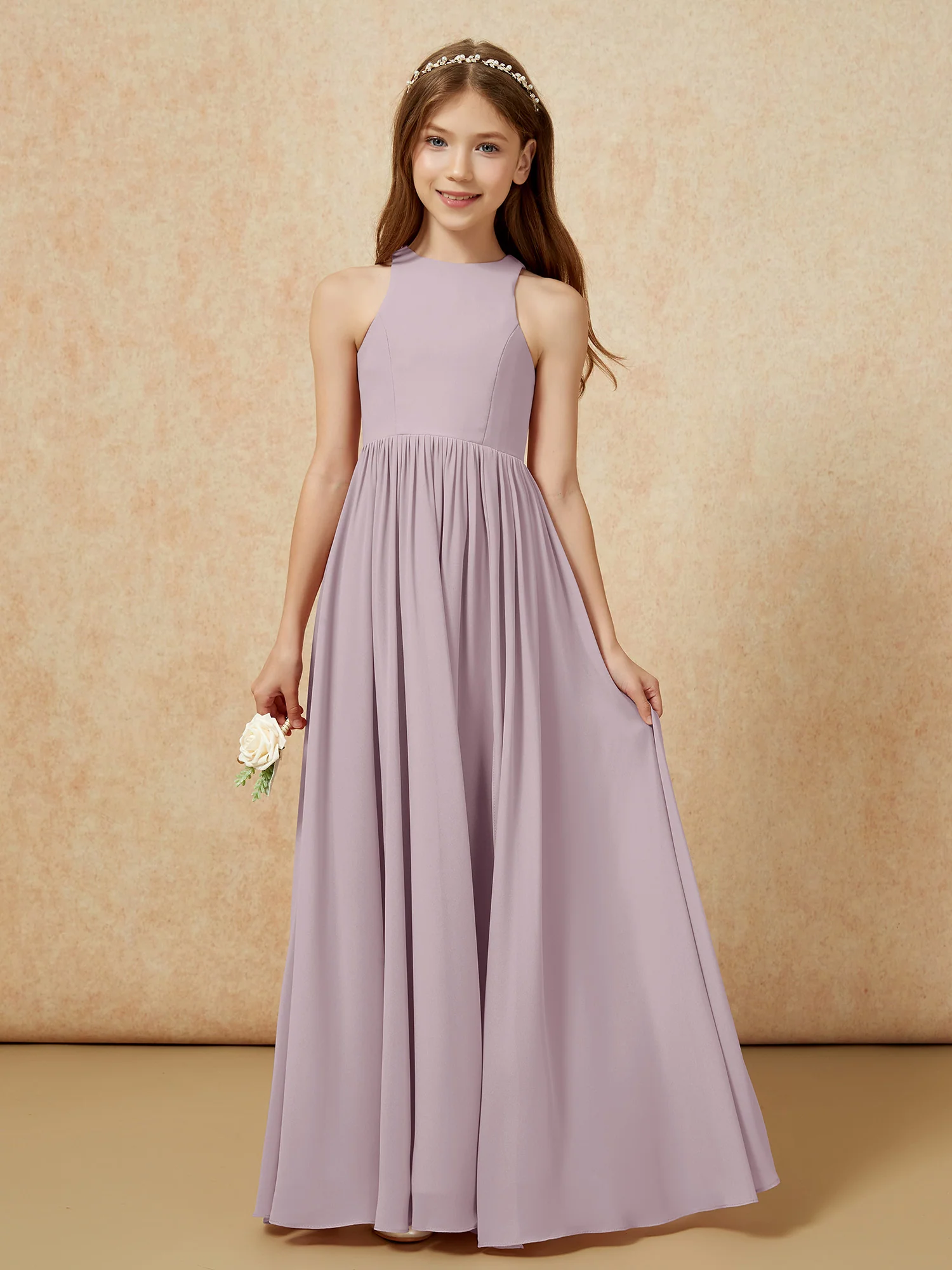 Simple sleeveless chiffon Junior Bridesmaid Dress Dusk - Image 4
