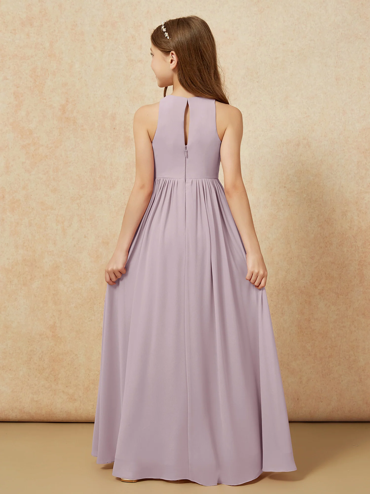 Simple sleeveless chiffon Junior Bridesmaid Dress Dusk - Image 7