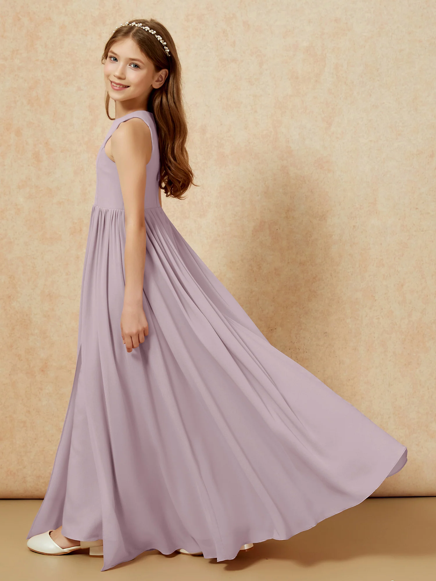 Simple sleeveless chiffon Junior Bridesmaid Dress Dusk - Image 9