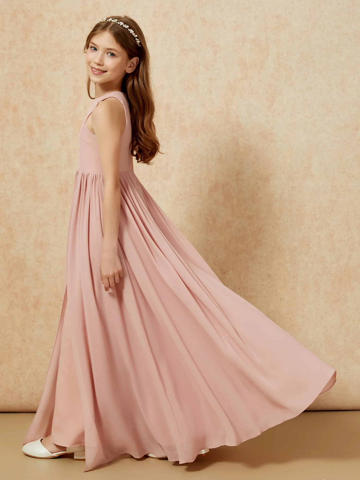 Simple sleeveless chiffon Junior Bridesmaid Dress Dusty Rose - Image 9