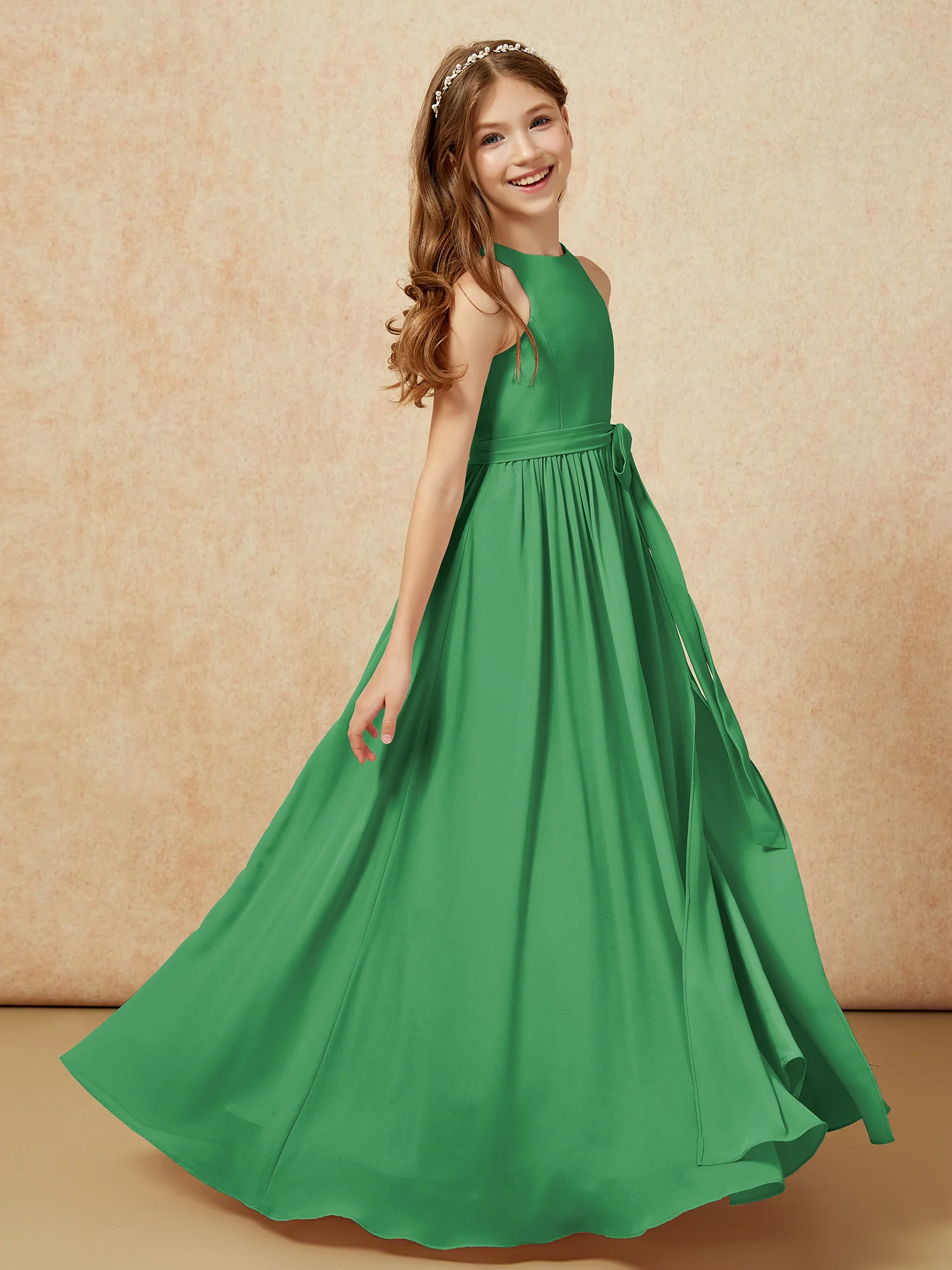 Simple sleeveless chiffon Junior Bridesmaid Dress Emerald - Image 5
