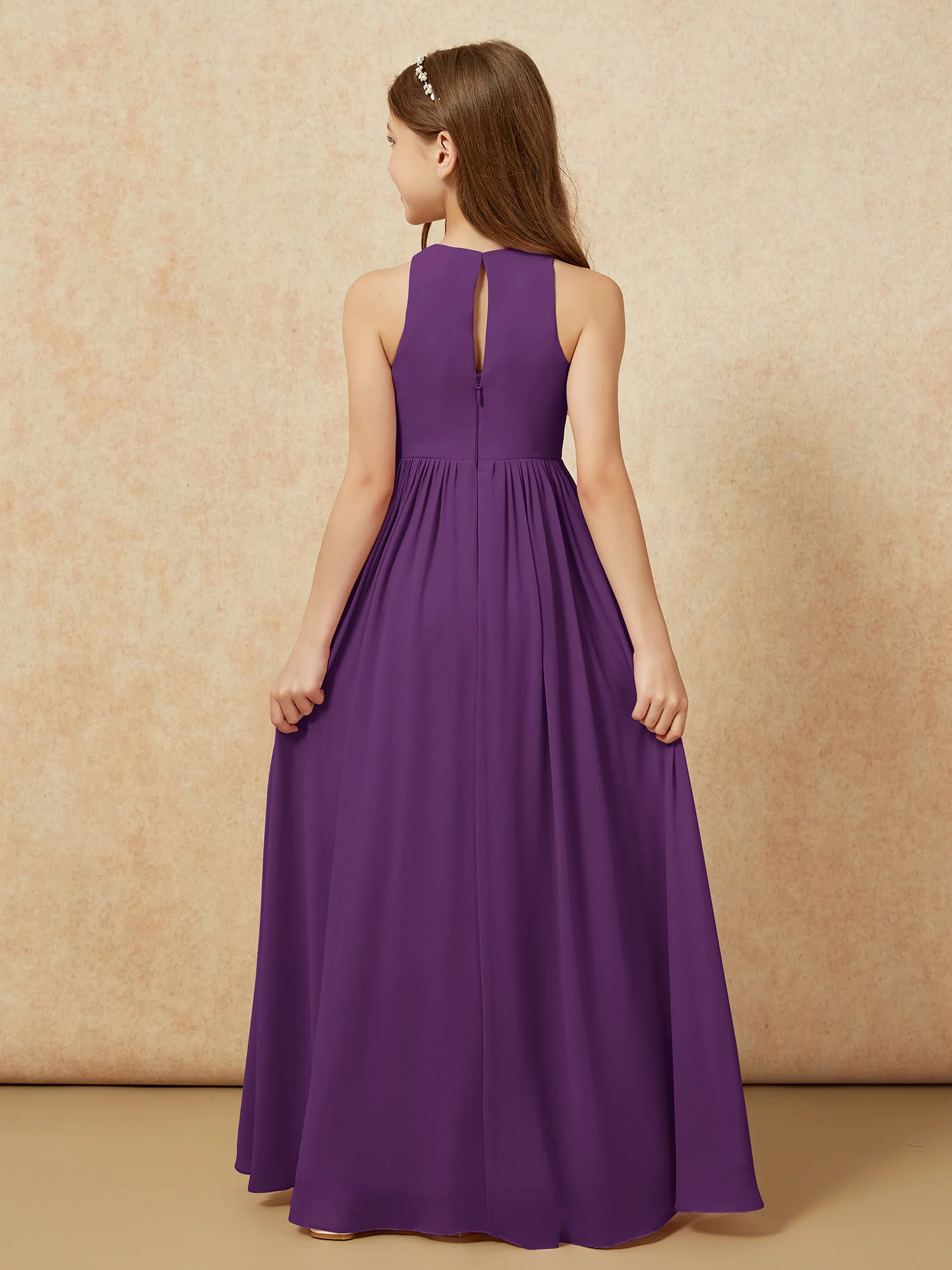 Simple sleeveless chiffon Junior Bridesmaid Dress Grape - Image 7