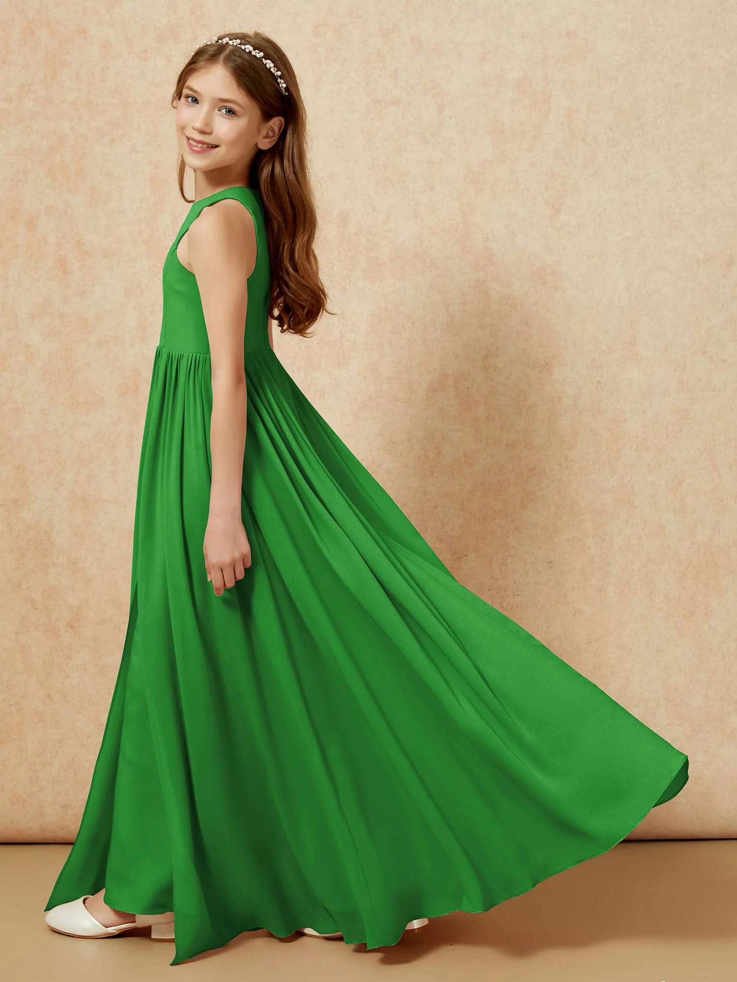 Simple sleeveless chiffon Junior Bridesmaid Dress Green - Image 9