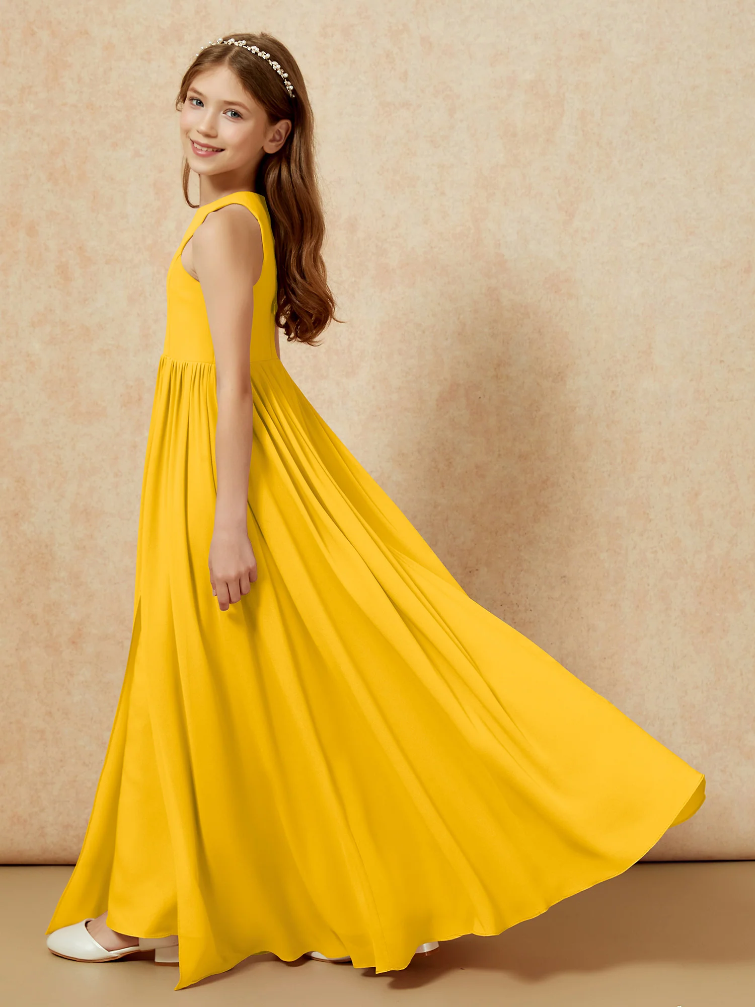 Simple sleeveless chiffon Junior Bridesmaid Dress Marigold - Image 9