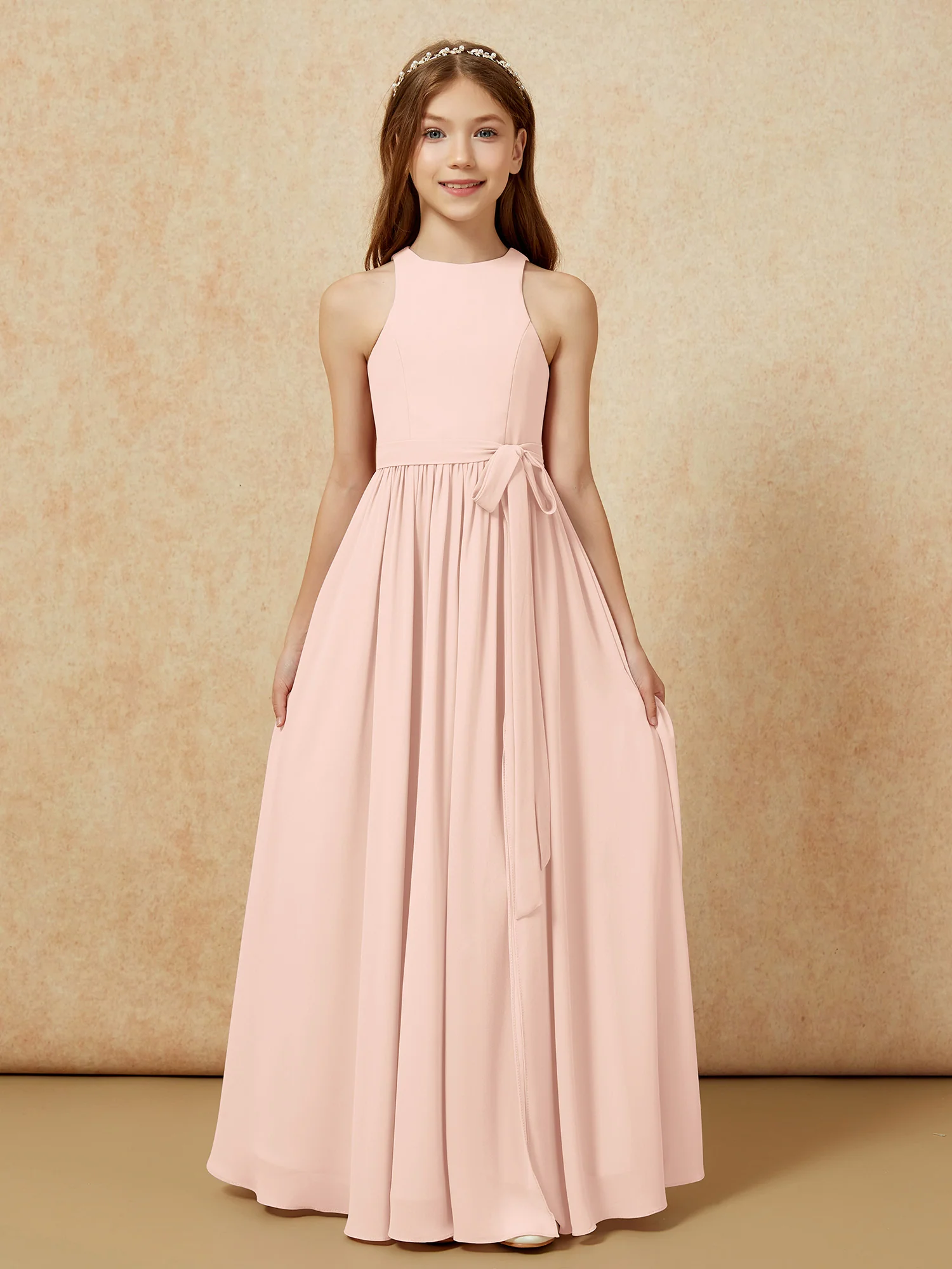 Simple sleeveless chiffon Junior Bridesmaid Dress Pearl Pink - Image 8