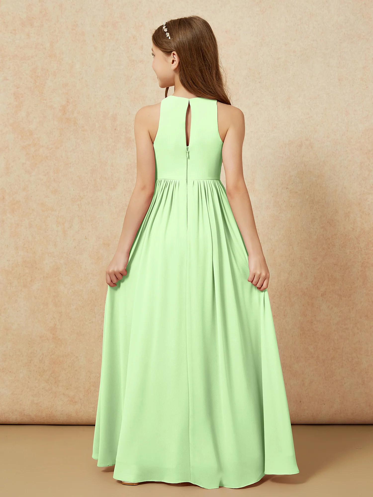 Simple sleeveless chiffon Junior Bridesmaid Dress Sage - Image 7