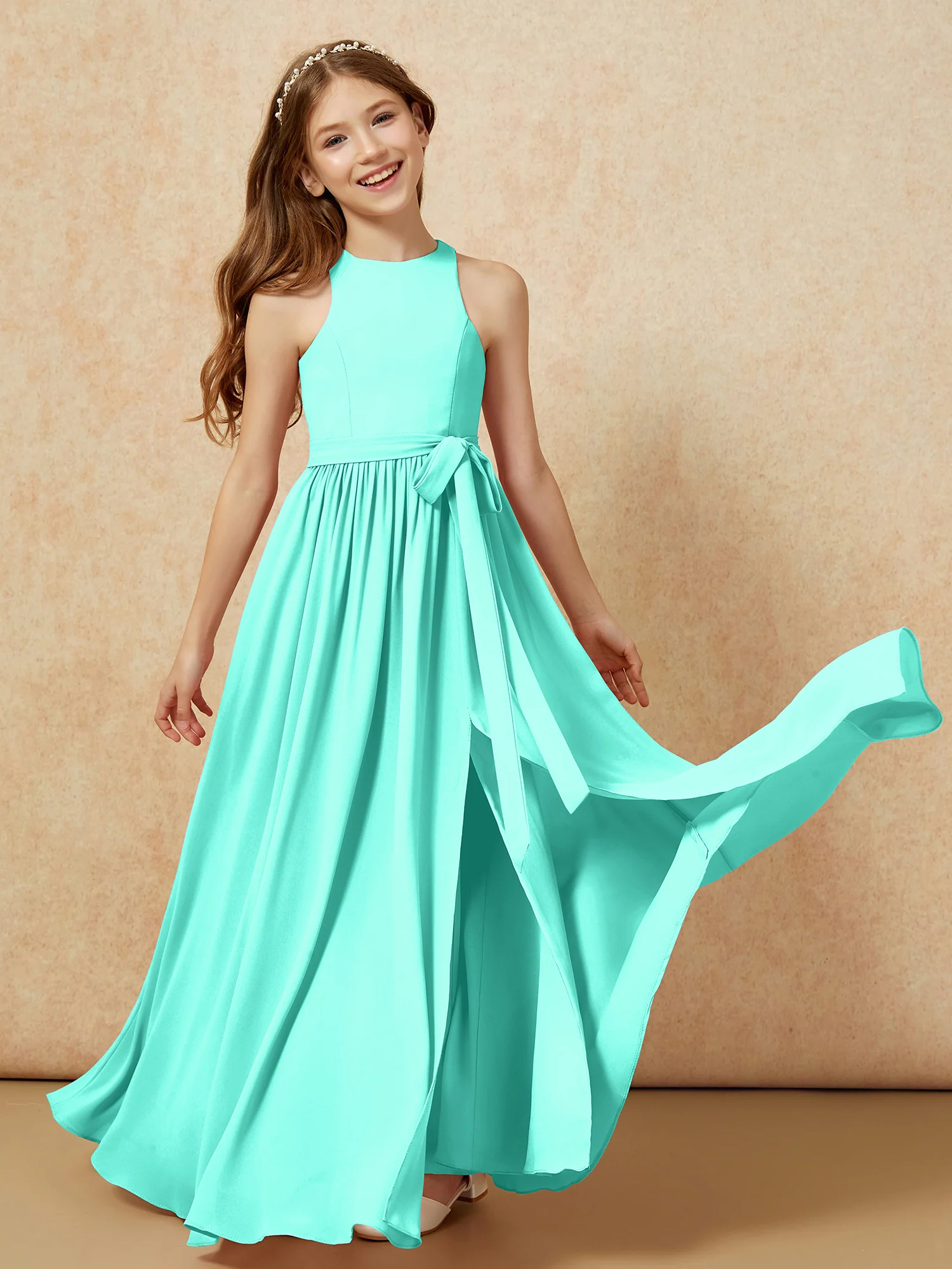 Simple sleeveless chiffon Junior Bridesmaid Dress Spa - Image 10