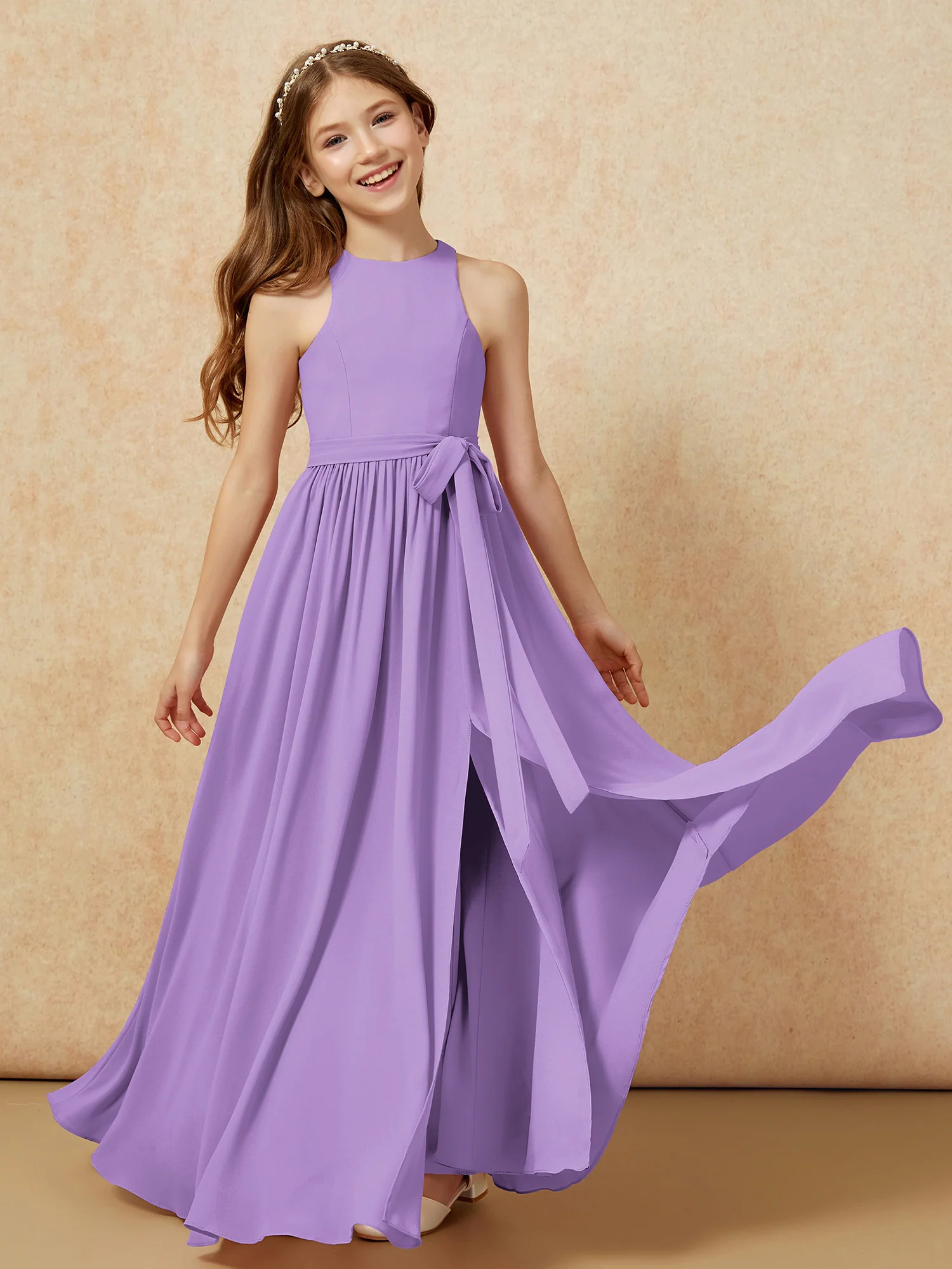 Simple sleeveless chiffon Junior Bridesmaid Dress Tahiti - Image 10
