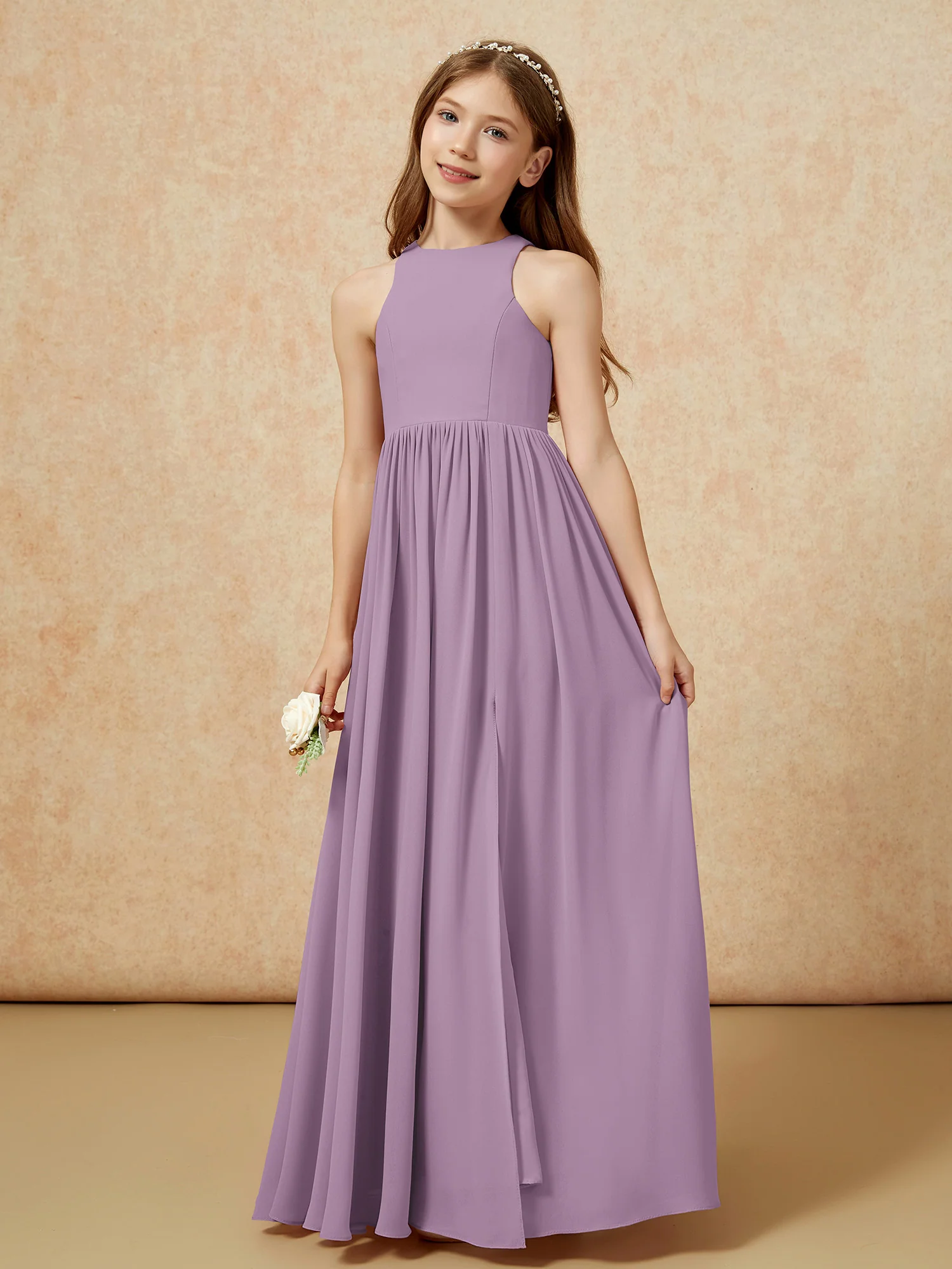 Simple sleeveless chiffon Junior Bridesmaid Dress Wisteria - Image 6