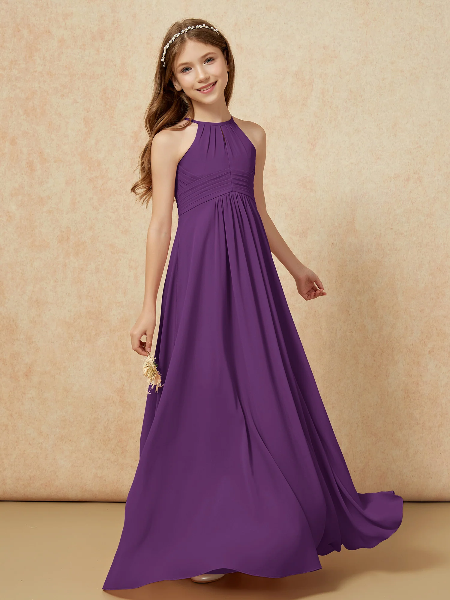 Simple Sleeveless Empire Long Junior Bridesmaid Dress Grape - Image 3