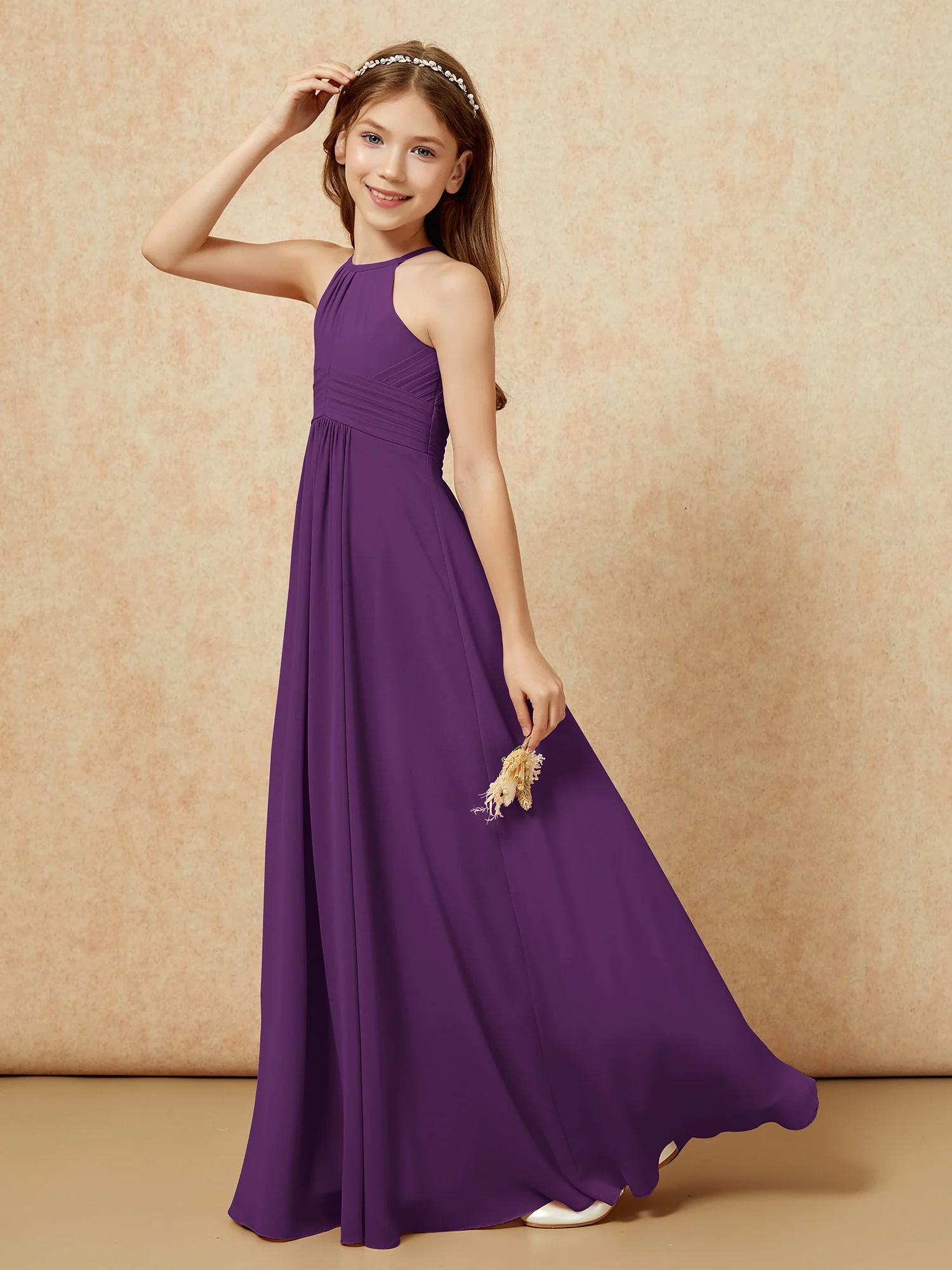 Simple Sleeveless Empire Long Junior Bridesmaid Dress Grape - Image 6