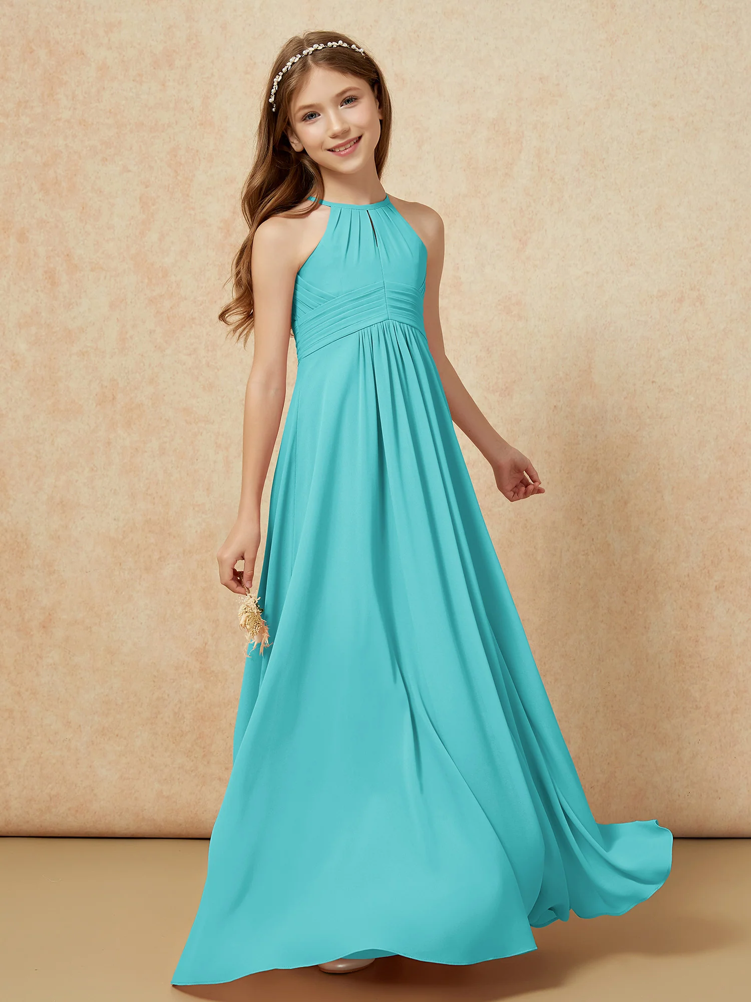 Simple Sleeveless Empire Long Junior Bridesmaid Dress Jade - Image 3