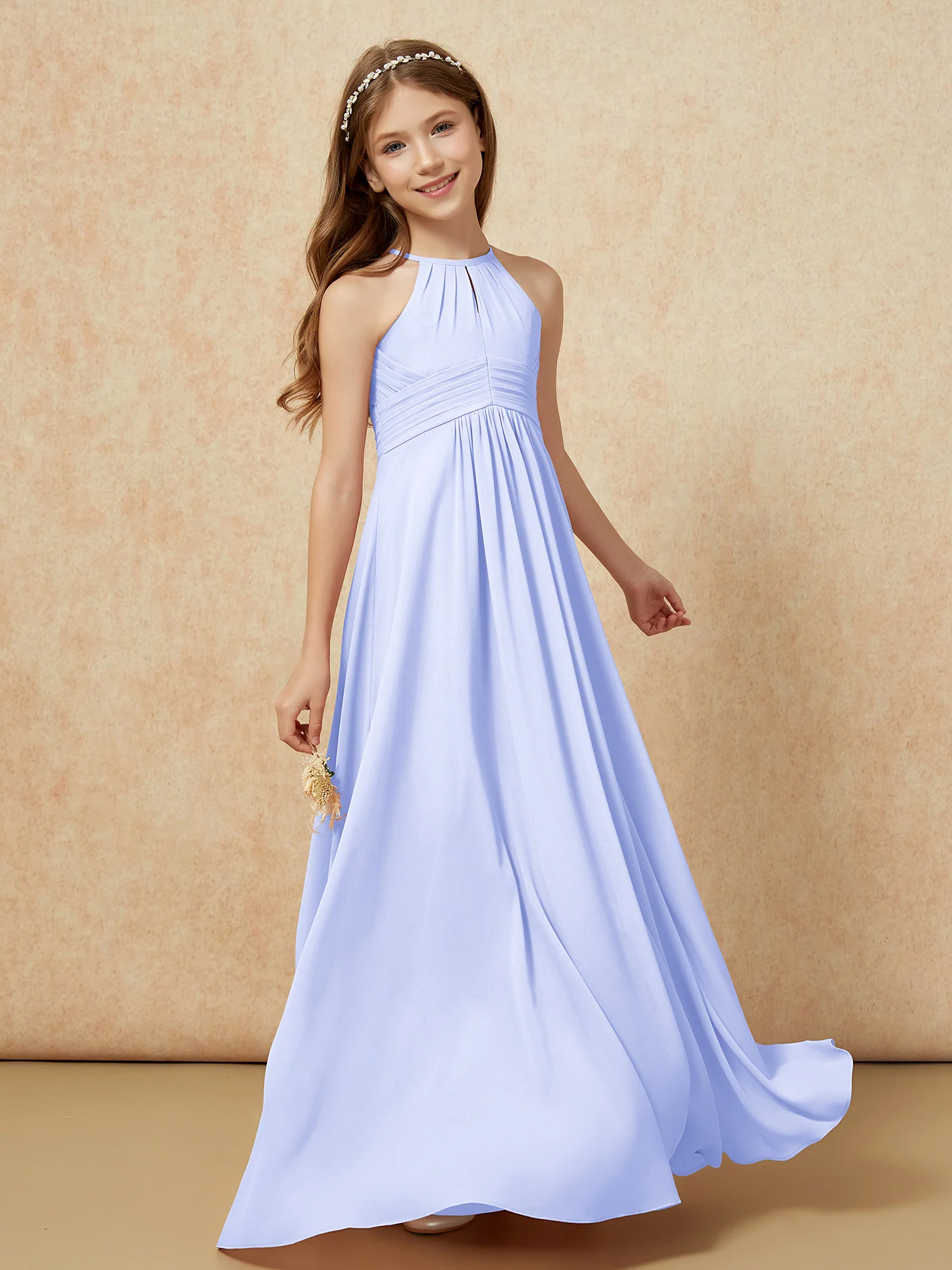 Simple Sleeveless Empire Long Junior Bridesmaid Dress Lavender - Image 3