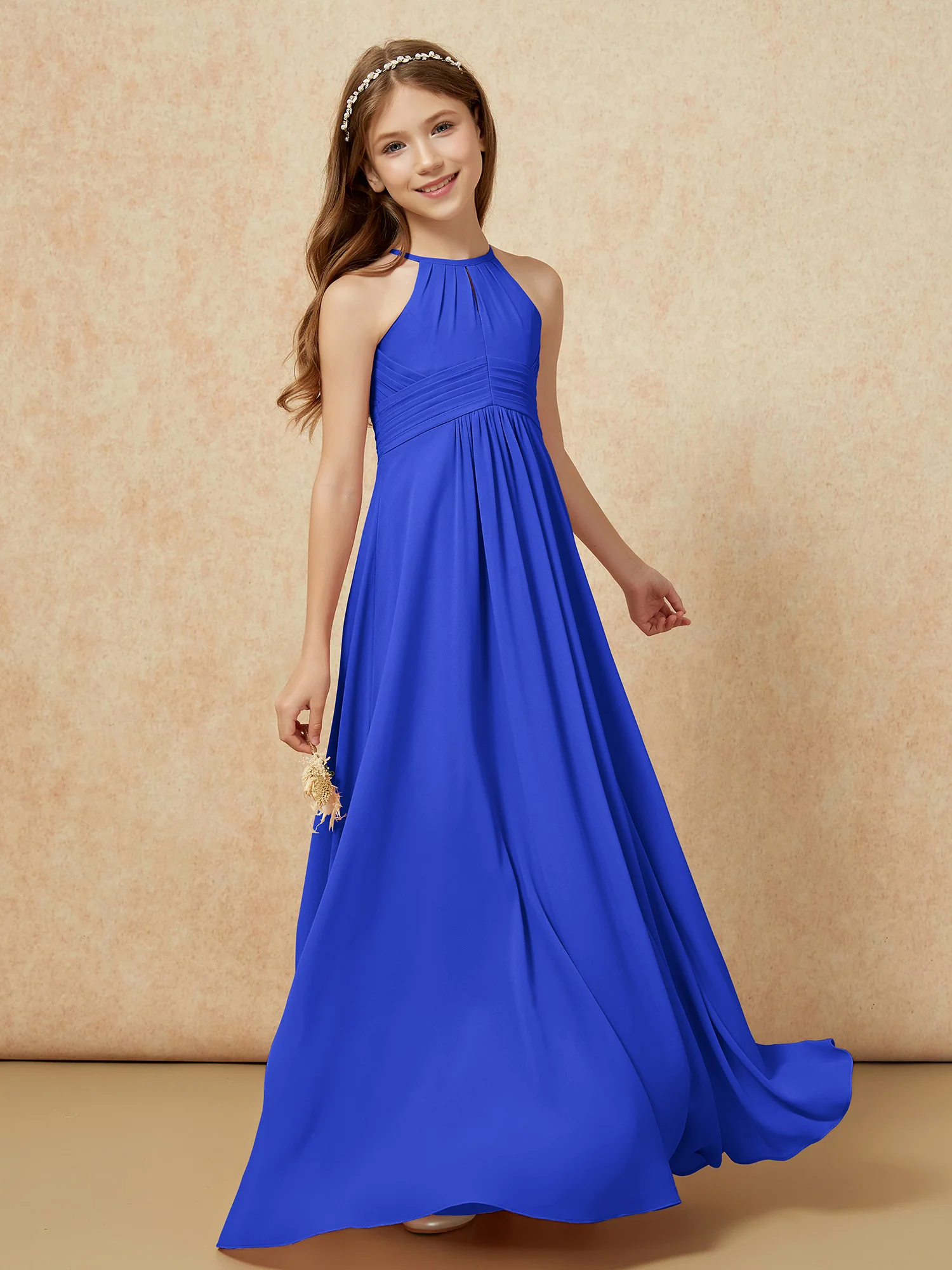 Simple Sleeveless Empire Long Junior Bridesmaid Dress Royal Blue - Image 3
