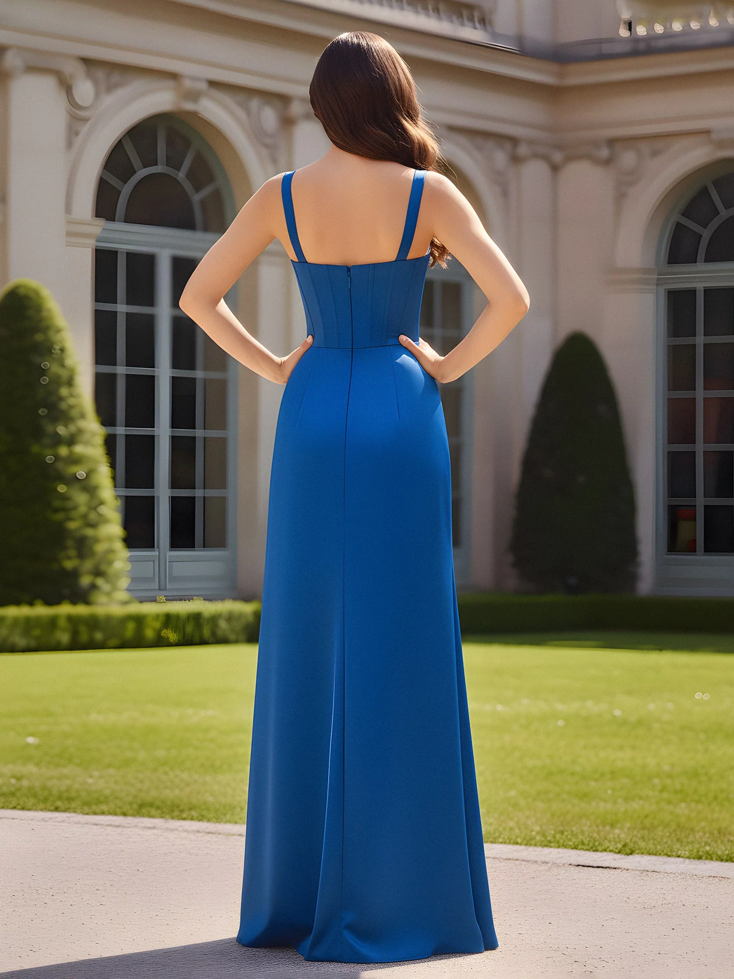 Sweetheart Neck Pleated Sheath Gown With Slit Plum - Image 2