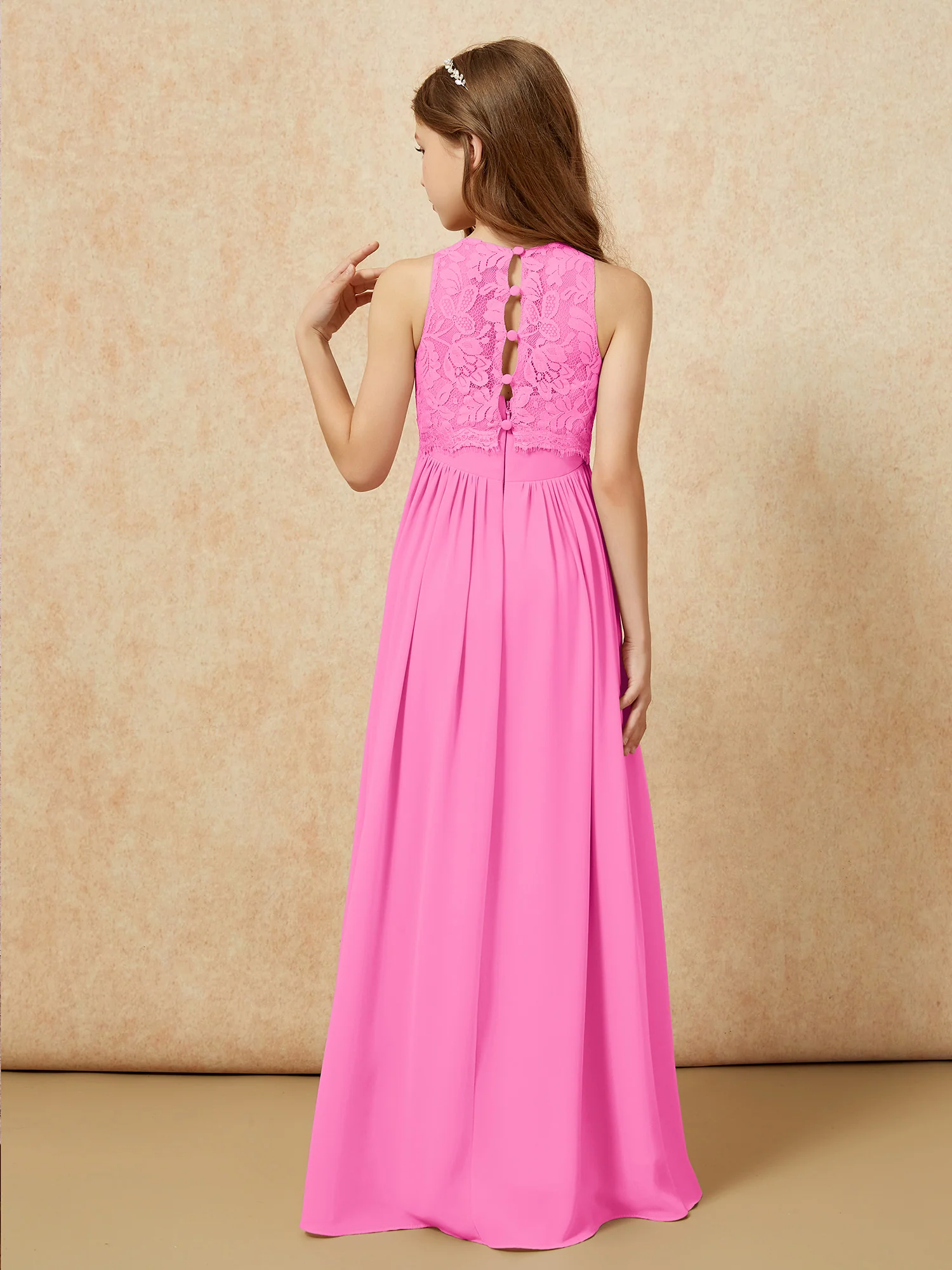 Sleeveless Lace Chiffon A-line Junior Bridesmaid Dress Azalea - Image 3