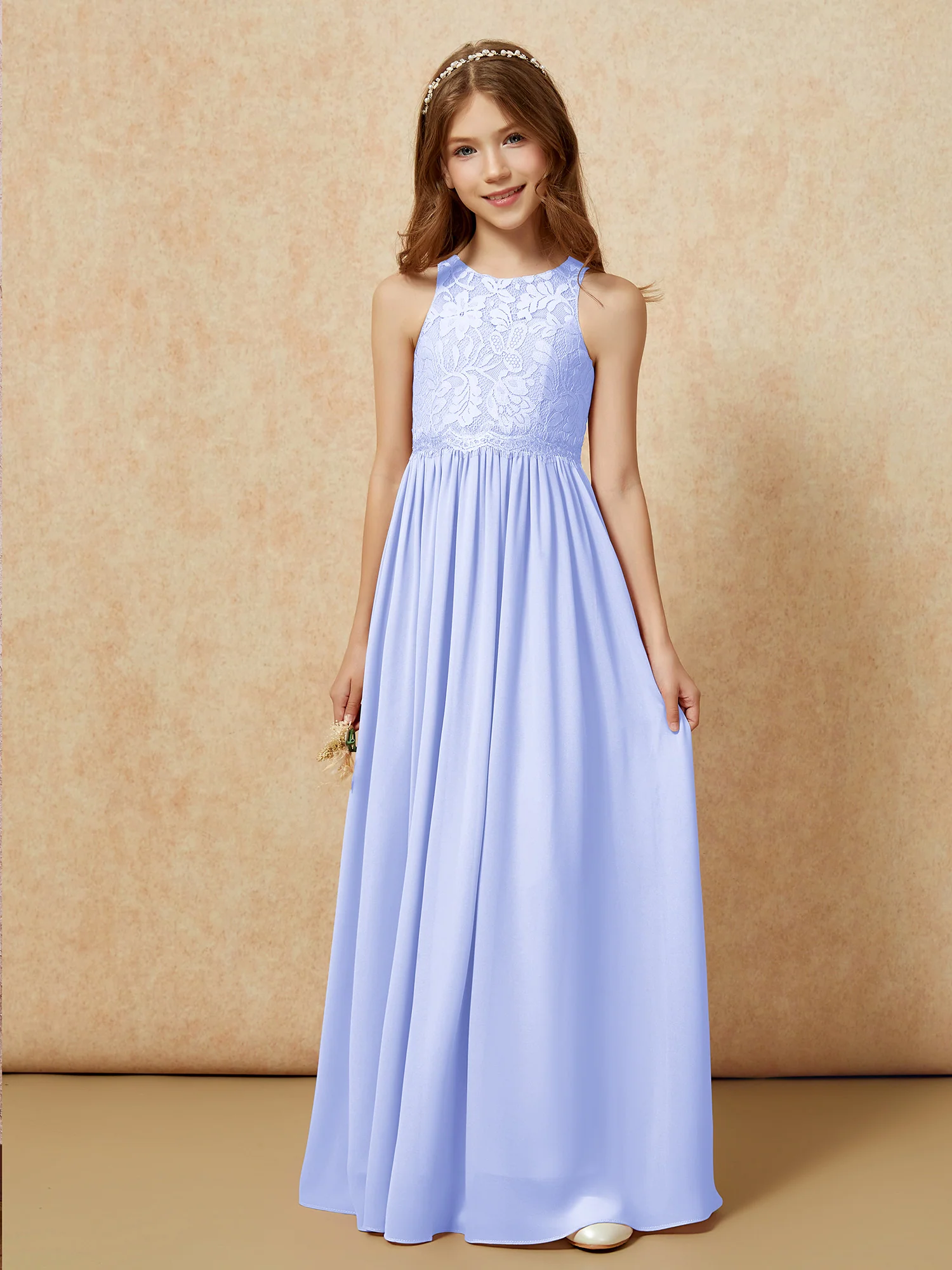 Sleeveless Lace Chiffon A-line Junior Bridesmaid Dress Lavender - Image 12