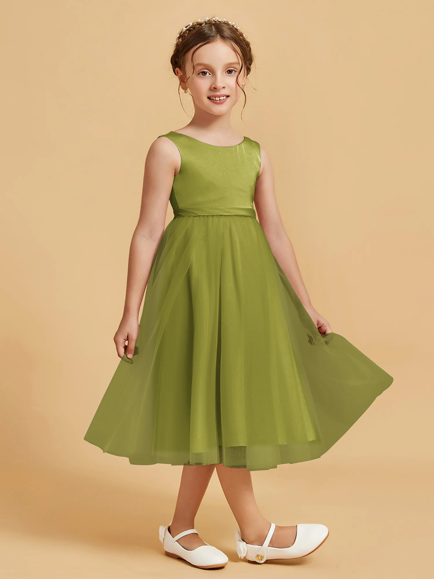 Sleeveless Satin Pleated Girl's Dress Clover - Image 3