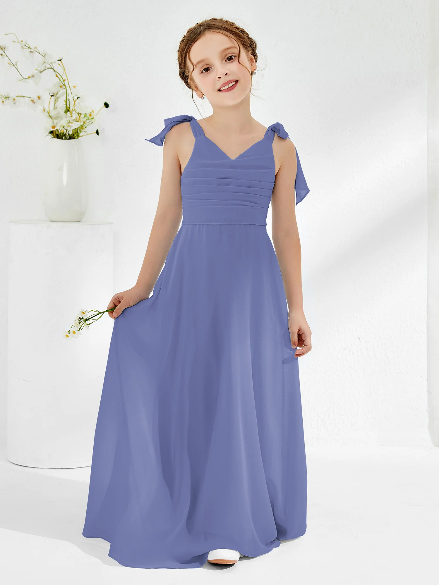 Sleeveless V-neck A-line Junior Bridesmaid Dresses Periwinkle