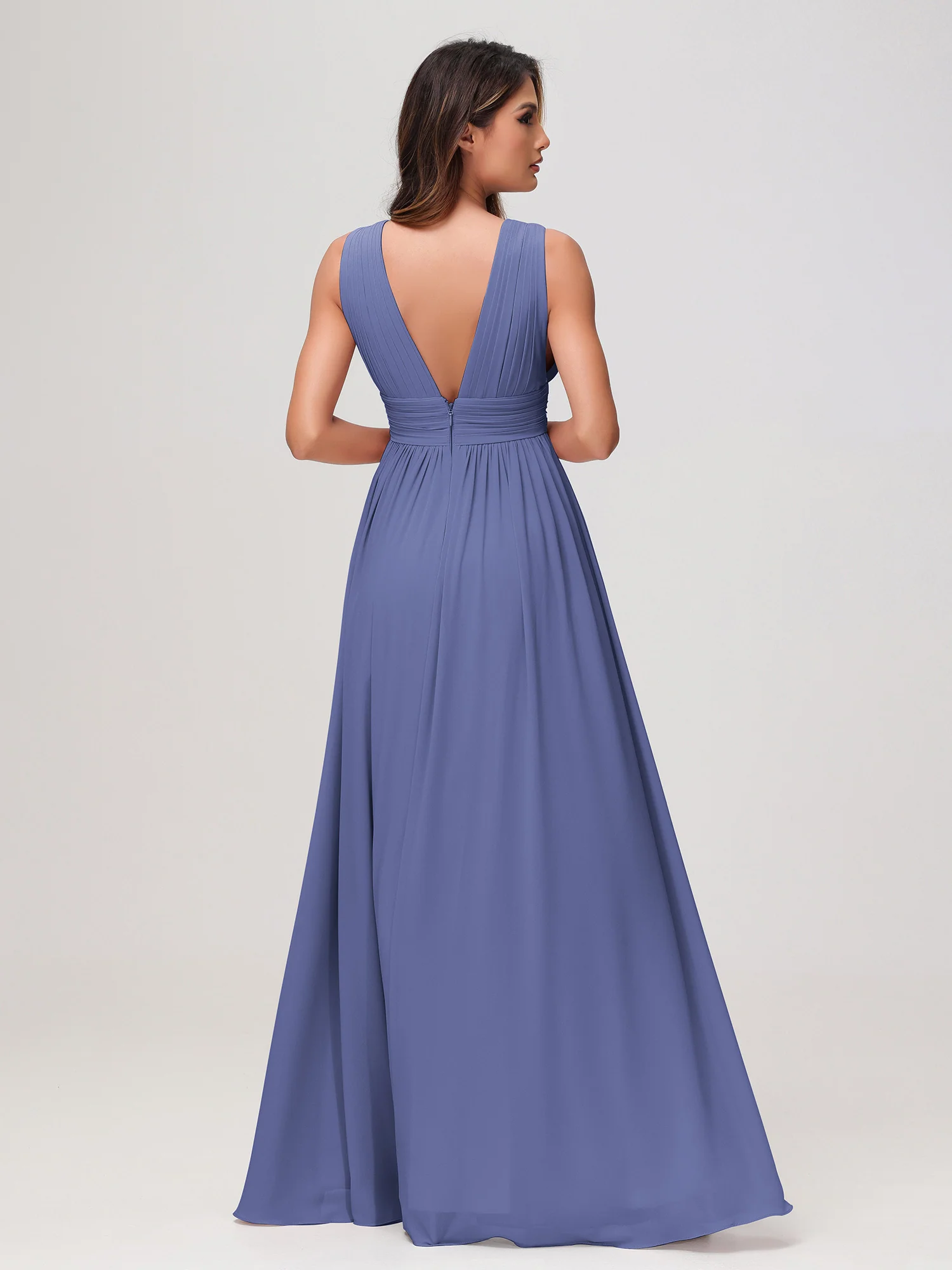 Sleeveless V-neck Chiffon A-line Dress with Slit Periwinkle - Image 2