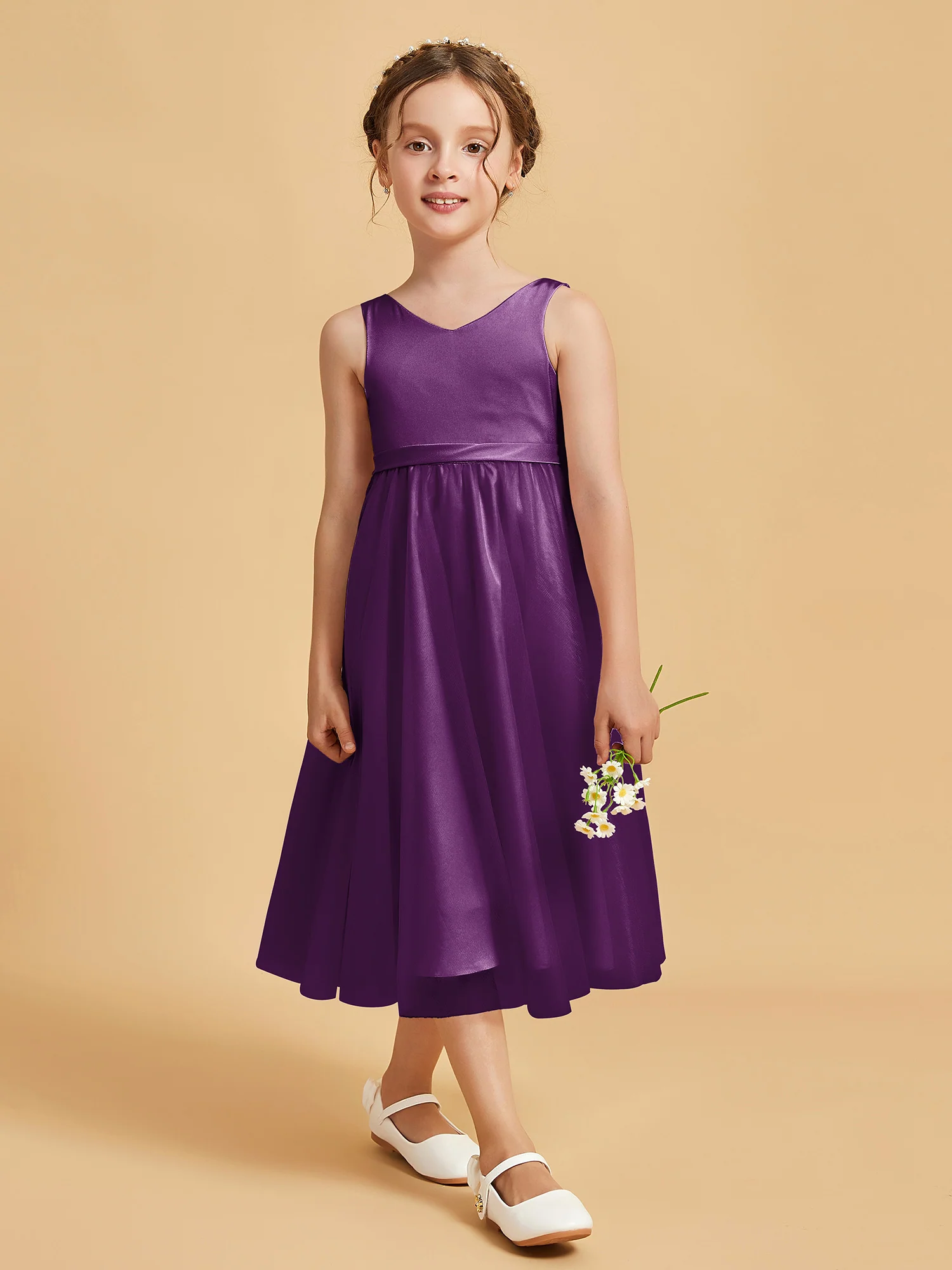 Sleeveless V-Neck Girl's Dress Grape