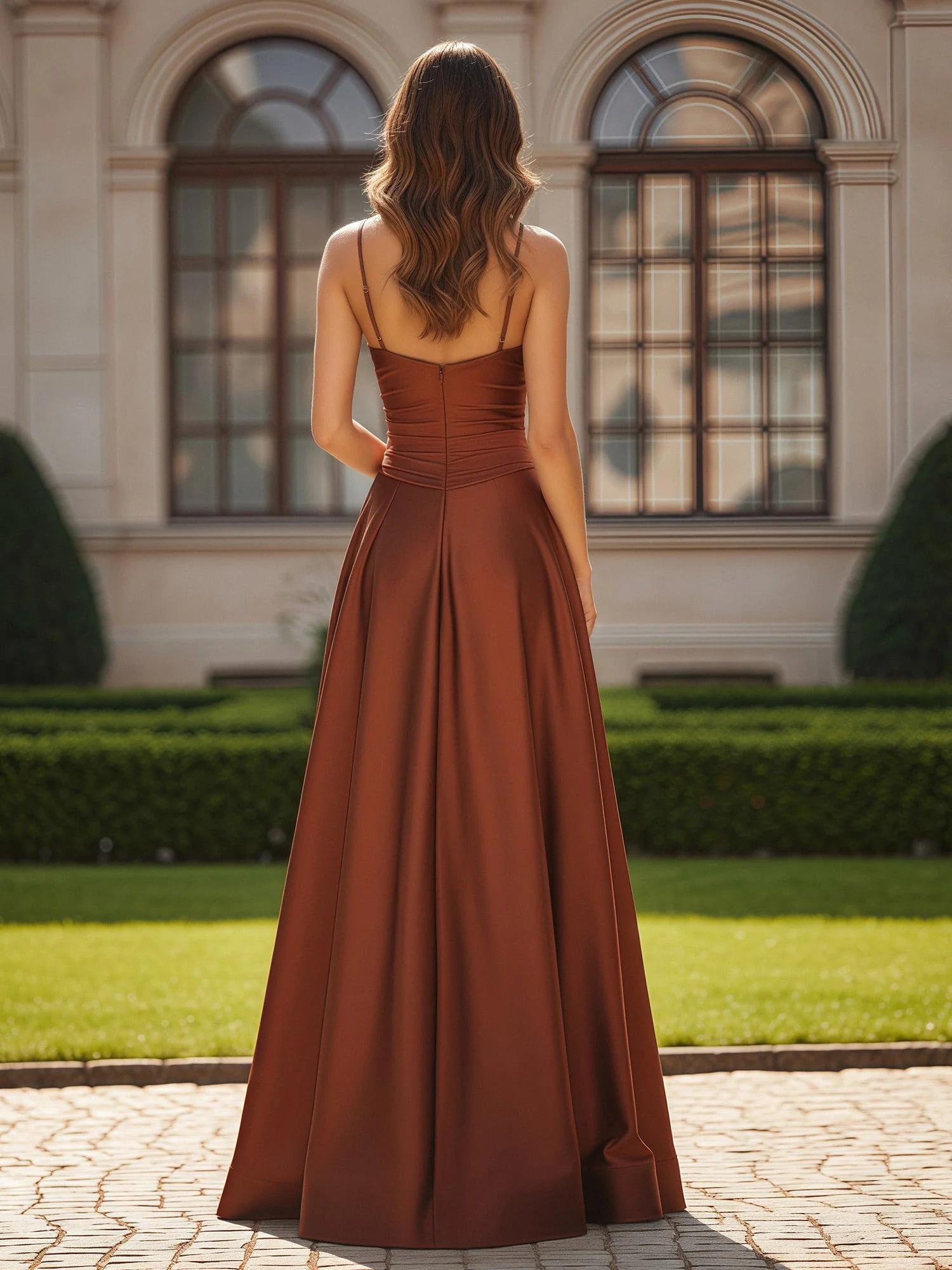 Spaghetti Straps Sweetheart Corset Long Dress With Slit Silver - Image 2