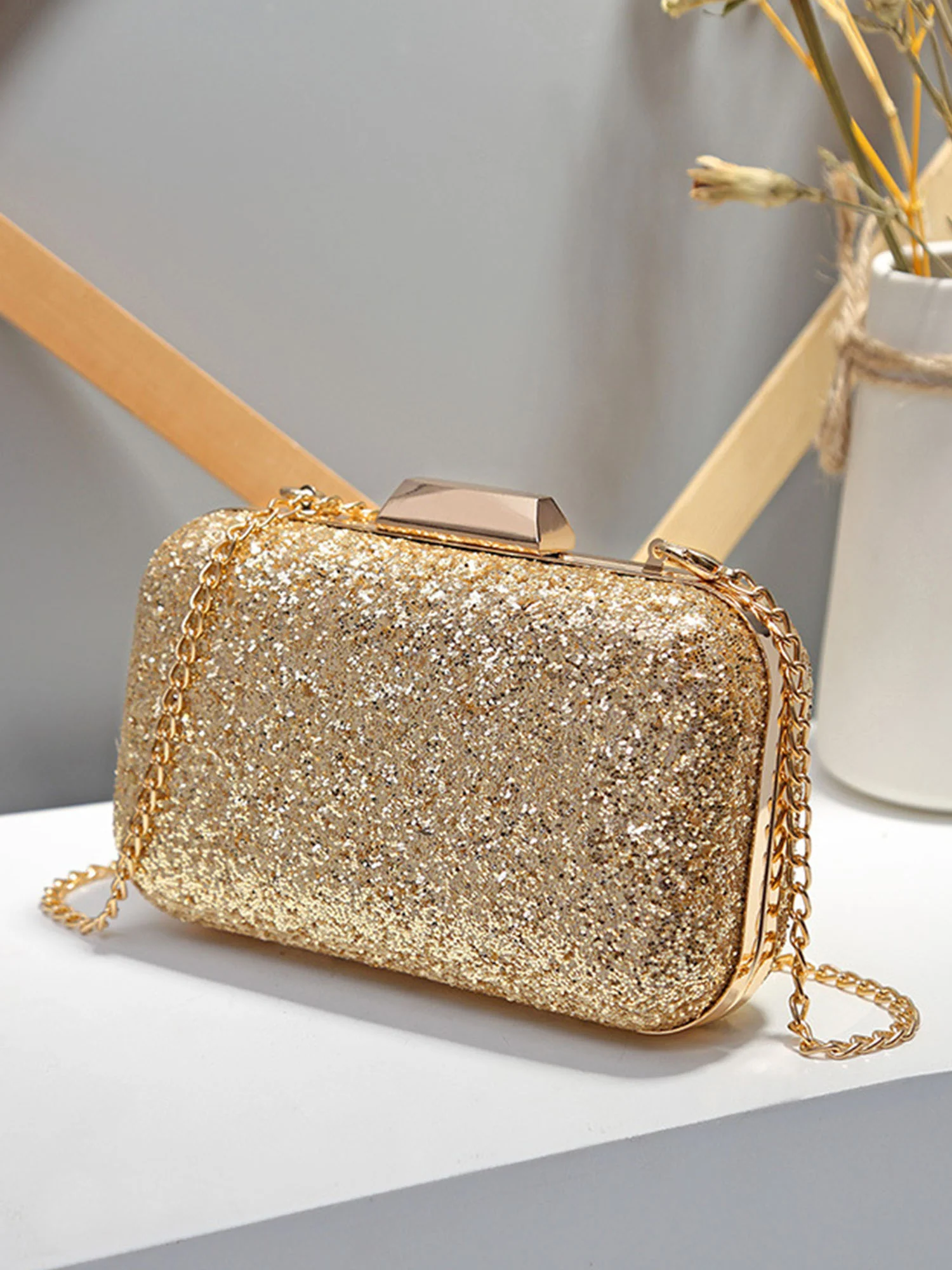 Sparkling Frosted Square Chain Clutch - Image 4