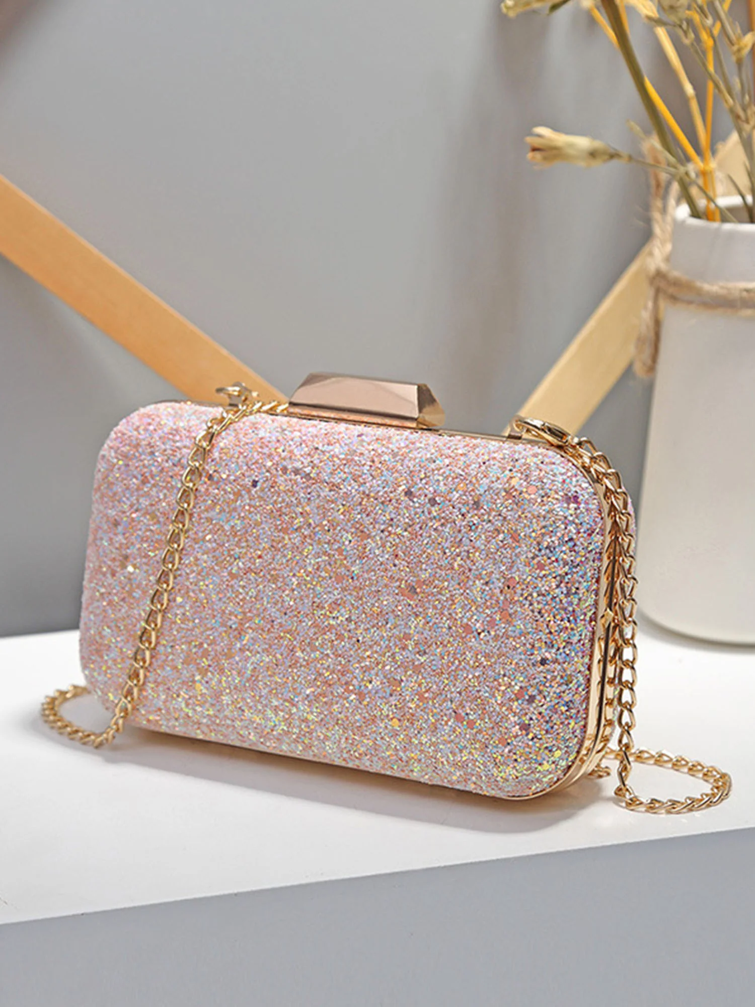 Sparkling Frosted Square Chain Clutch - Image 5