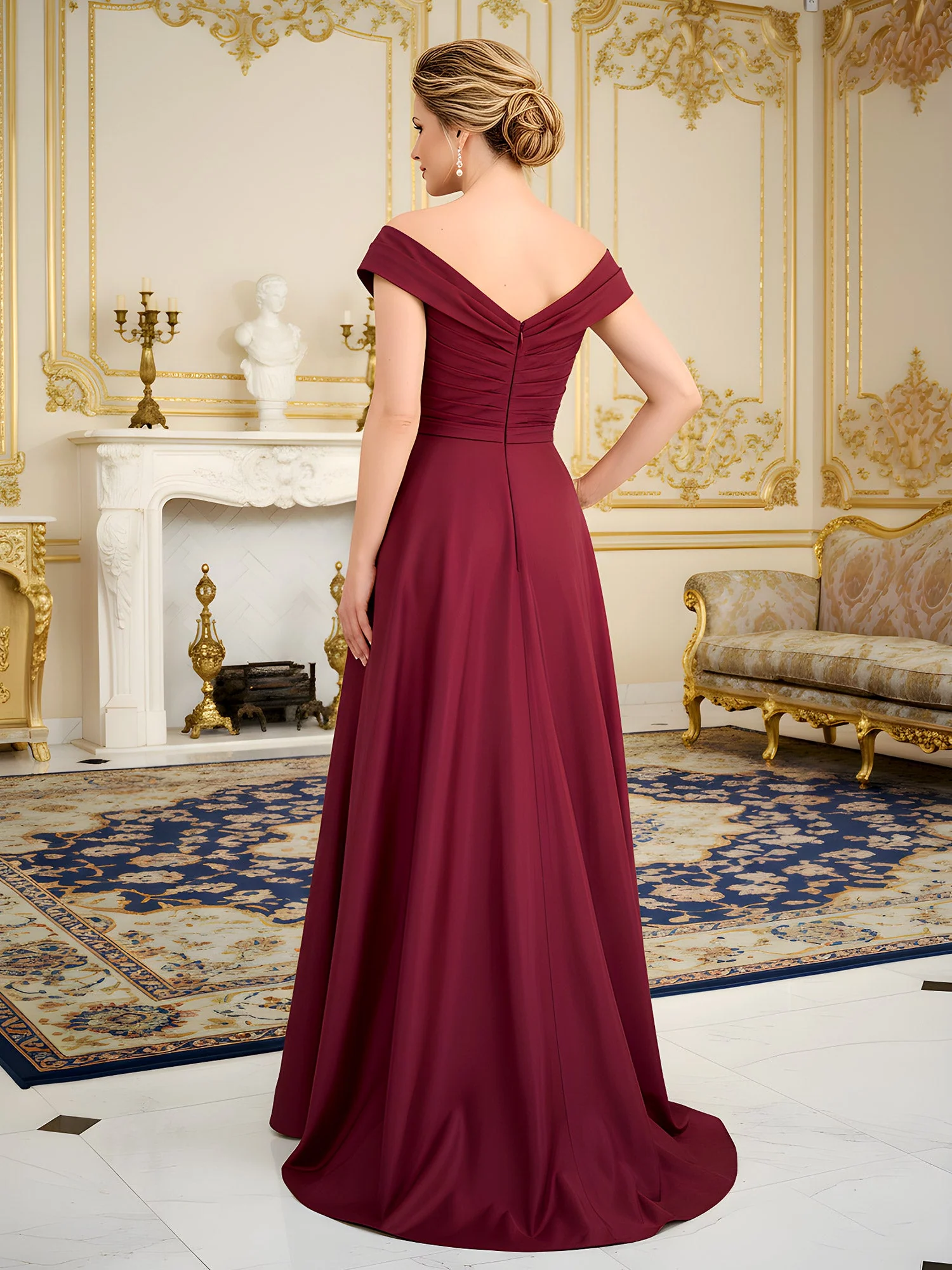 Square Neck A-Line Sweep Train Dress With Flower Dusty Rose - Image 2