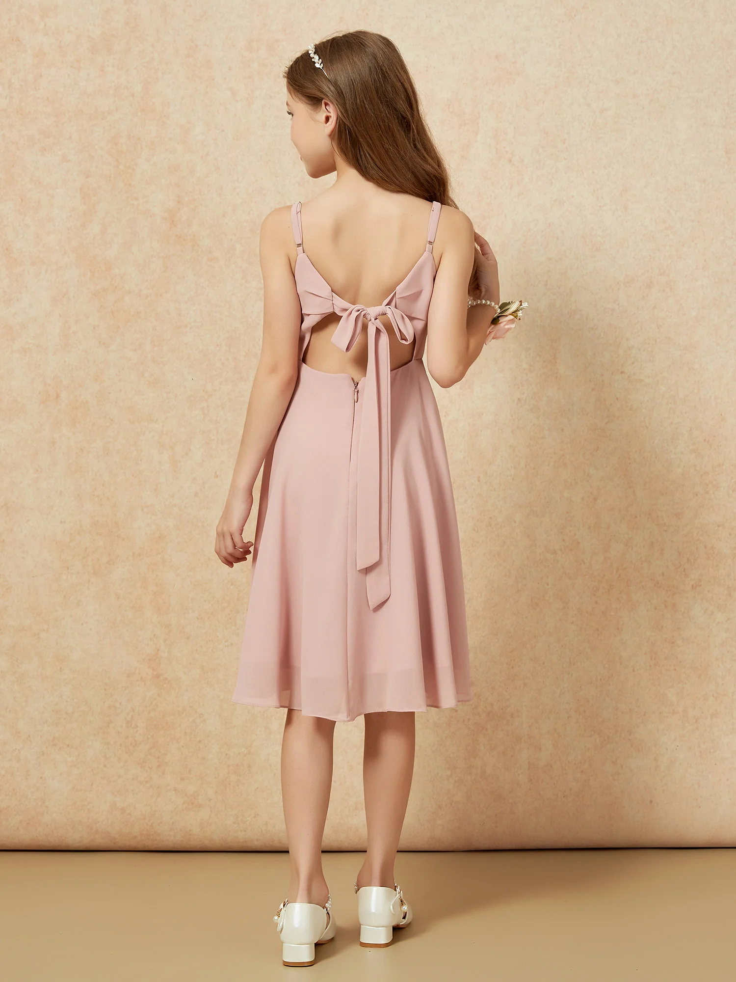 Square Neck Knee-length Junior Bridesmaid Dresses Dusty Rose - Image 2