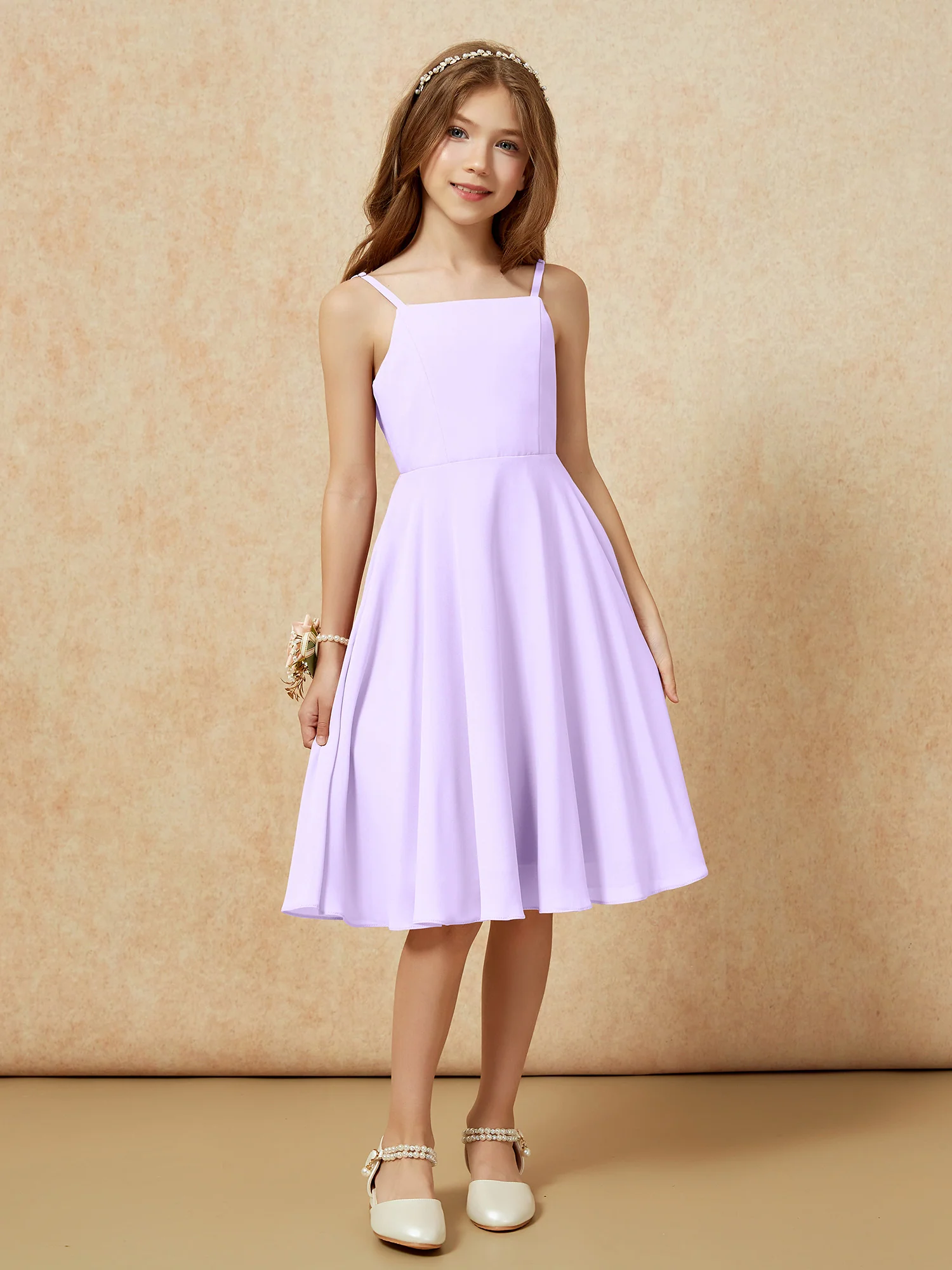 Square Neck Knee-length Junior Bridesmaid Dresses Lilac - Image 6