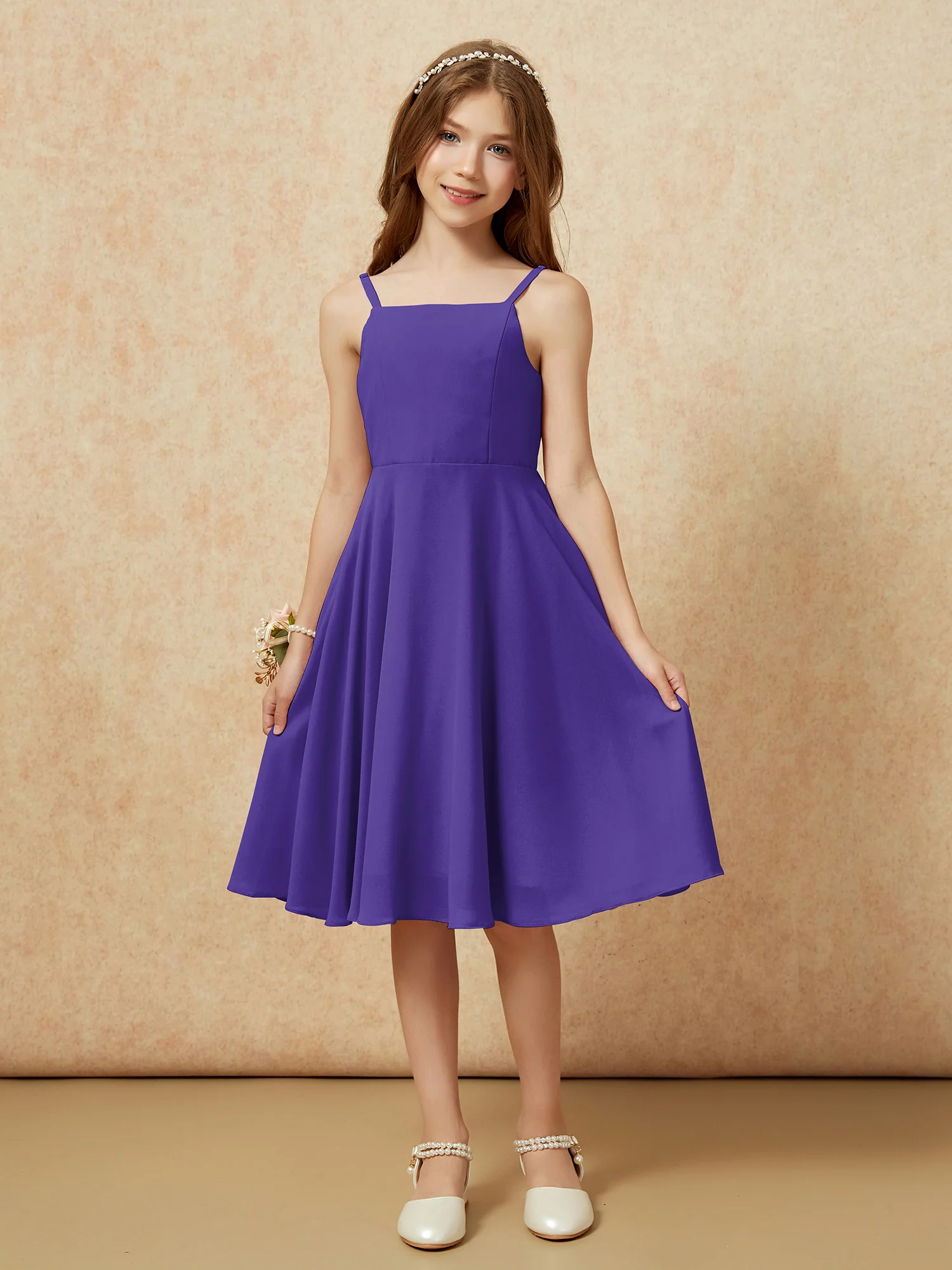 Square Neck Knee-length Junior Bridesmaid Dresses Regency - Image 3