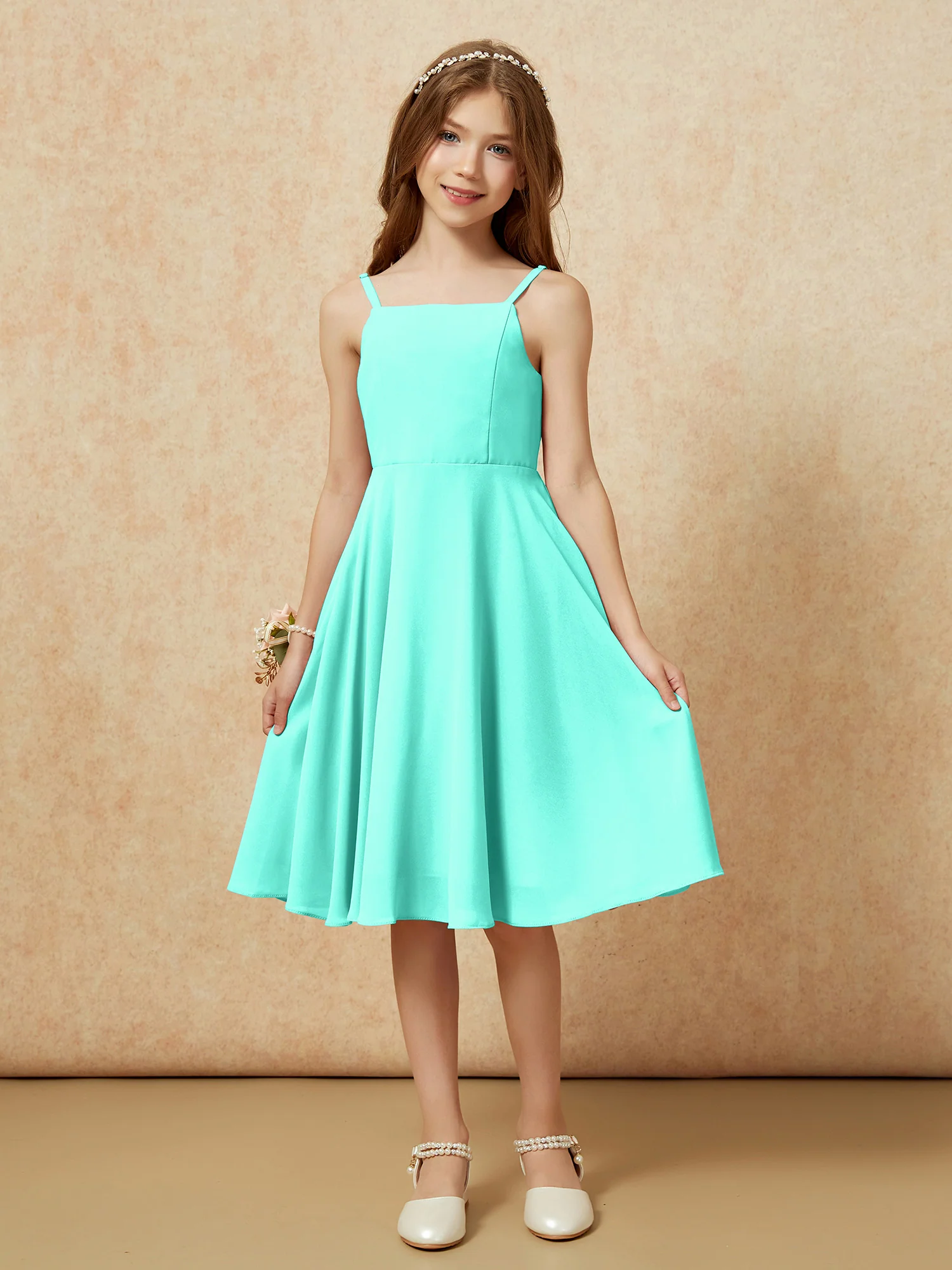 Square Neck Knee-length Junior Bridesmaid Dresses Spa - Image 3