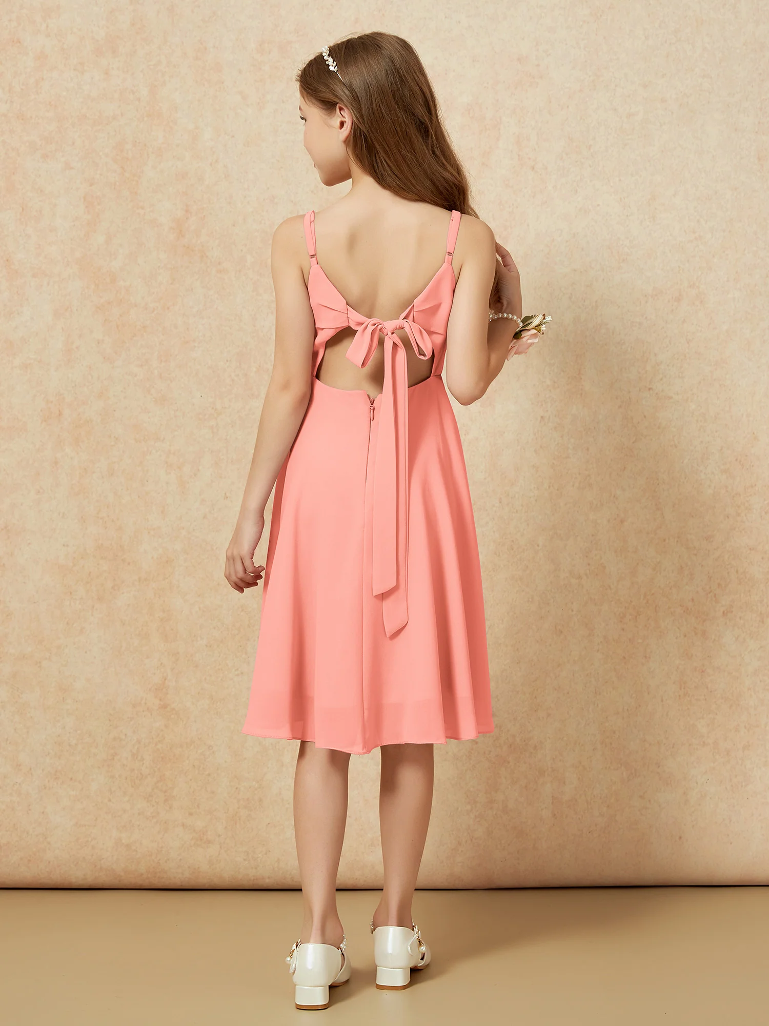 Square Neck Knee-length Junior Bridesmaid Dresses Sunset - Image 2