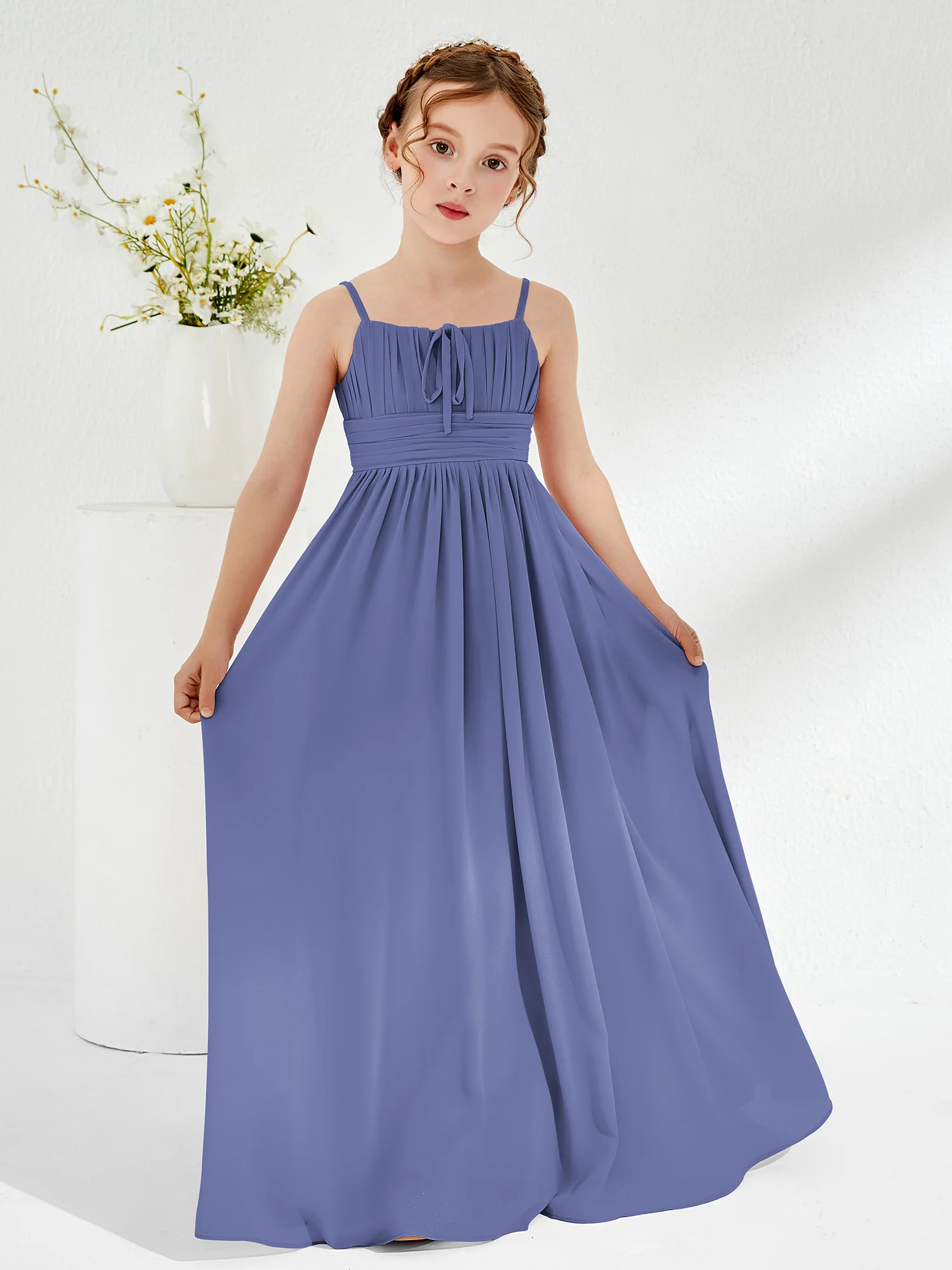 Square Pleated A-line Chiffon Junior Bridesmaid Dress Periwinkle