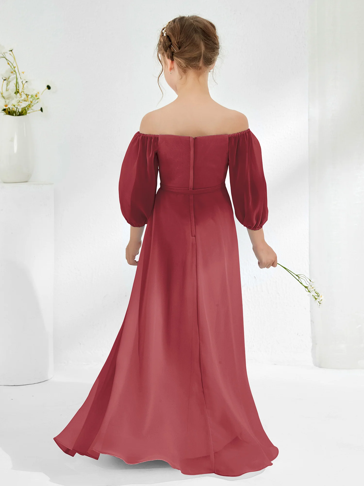 Strapless Floor-length Chiffon Junior Bridesmaid Dresses Cinnamon Rose - Image 2