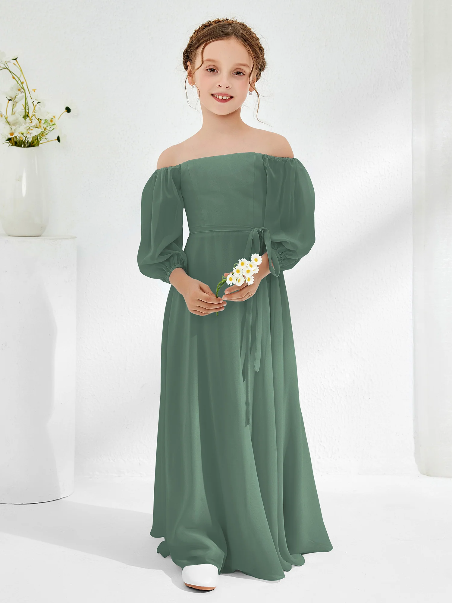Strapless Floor-length Chiffon Junior Bridesmaid Dresses Eucalyptus