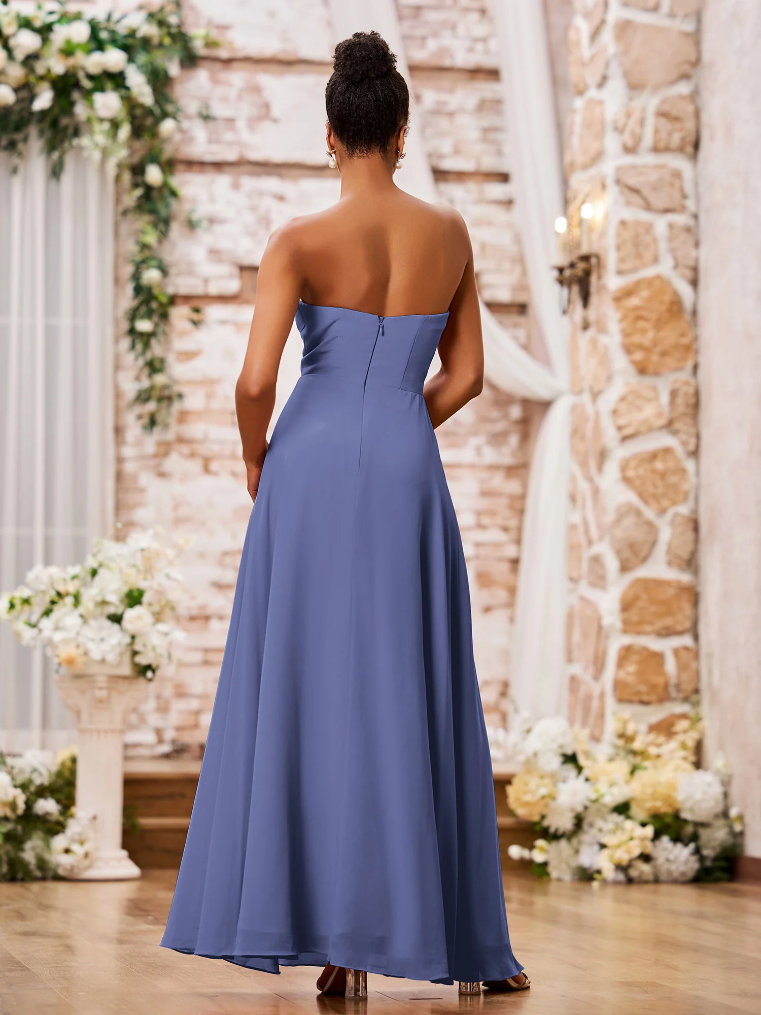 Strapless Sweetheart Neck A-line Chiffon Maxi Dresses Periwinkle - Image 2