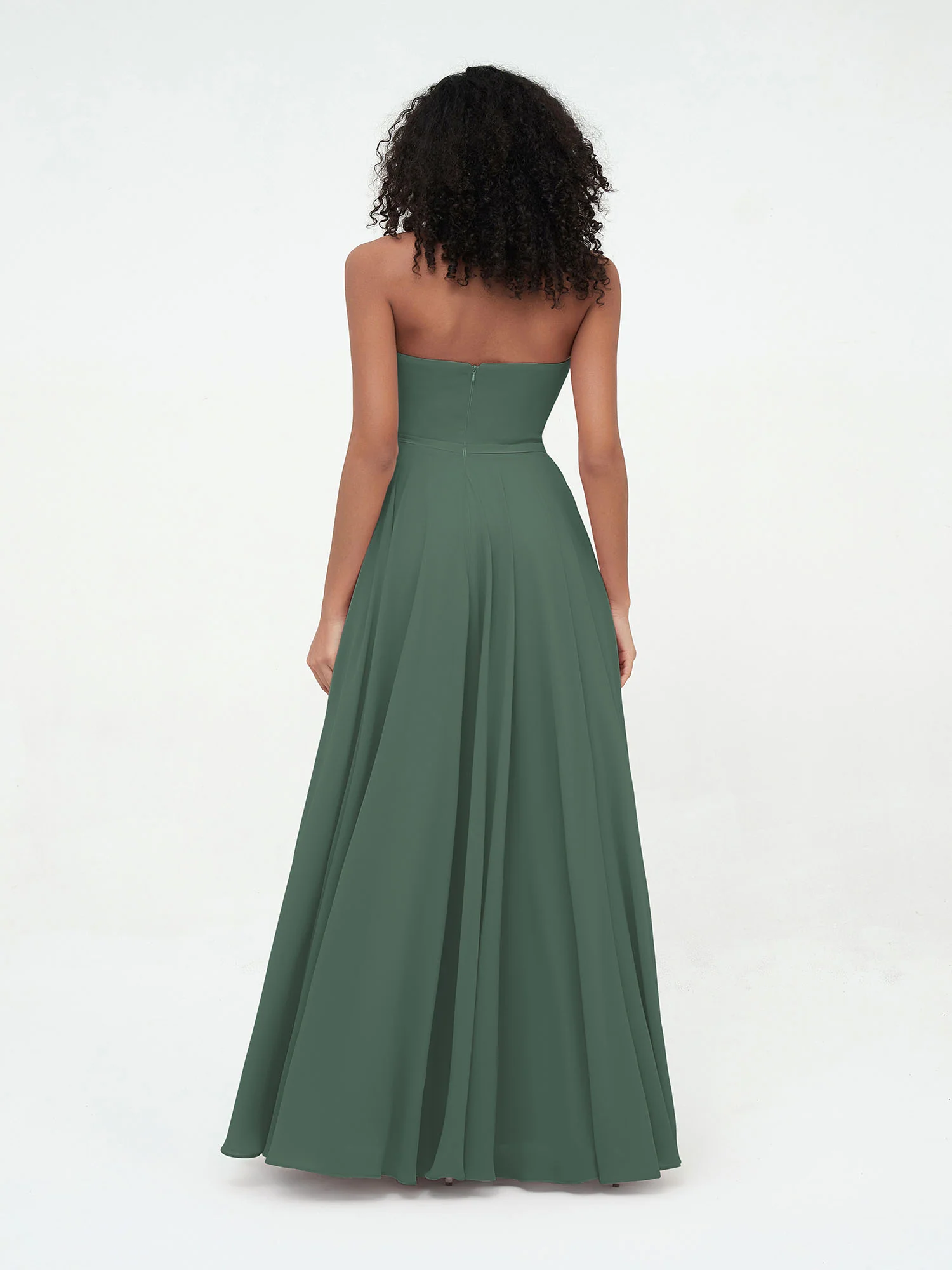 Strapless Sweetheart Neck Chiffon Long Dresses-Eucalyptus - Image 2