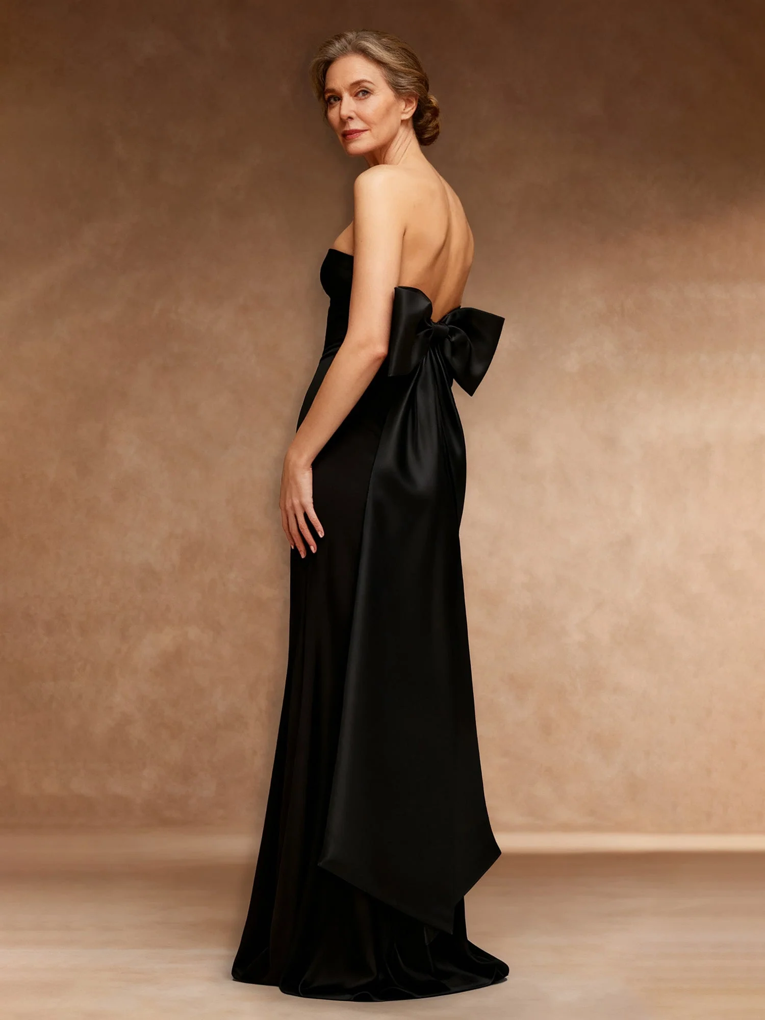 Strapless Velvet Sheath Sweep Train Dress With Bow Lime Green - Image 2