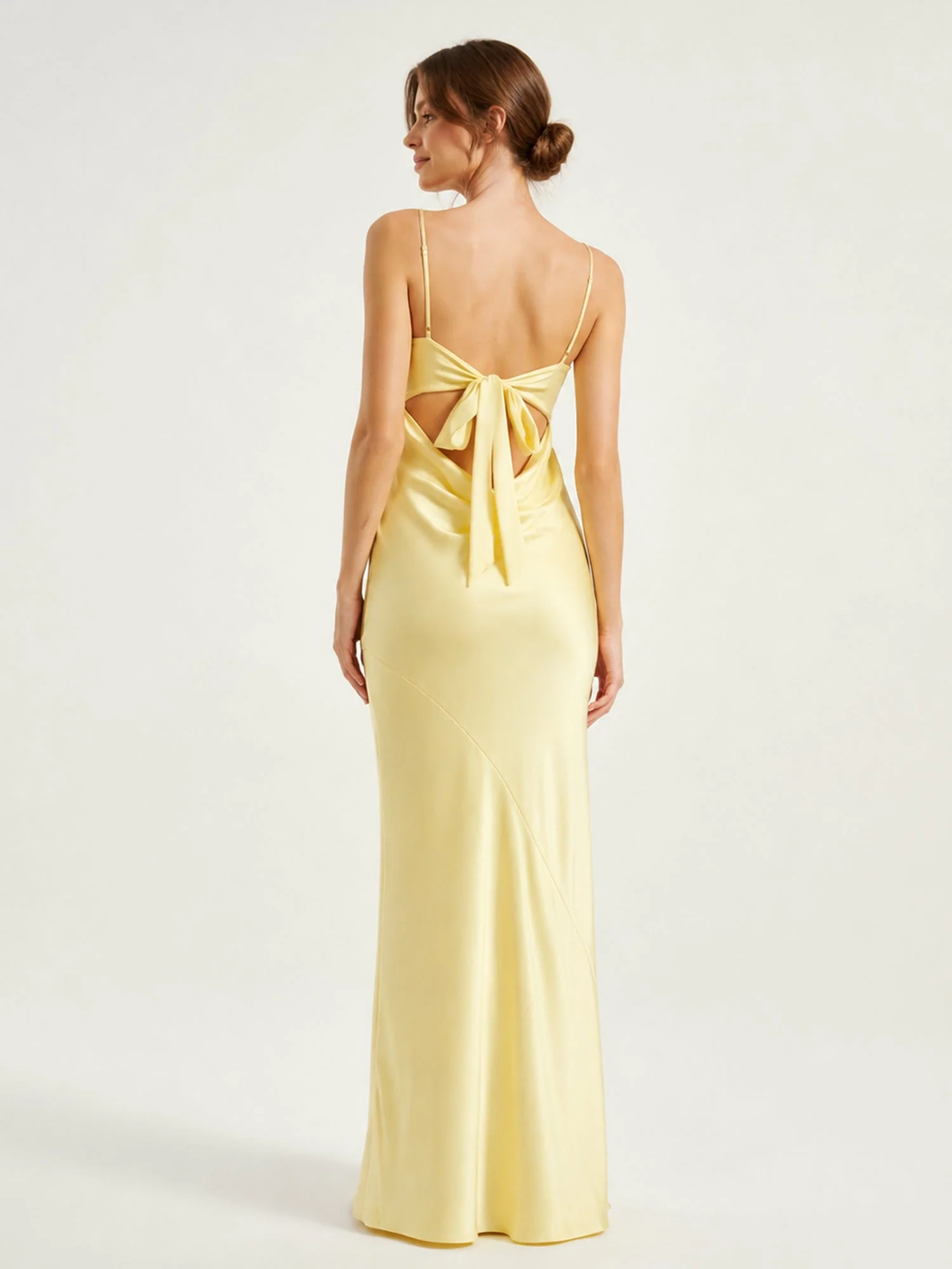 Tie-Back Cutout Column Gown in Fluid Satin Fabric Burgundy - Image 2
