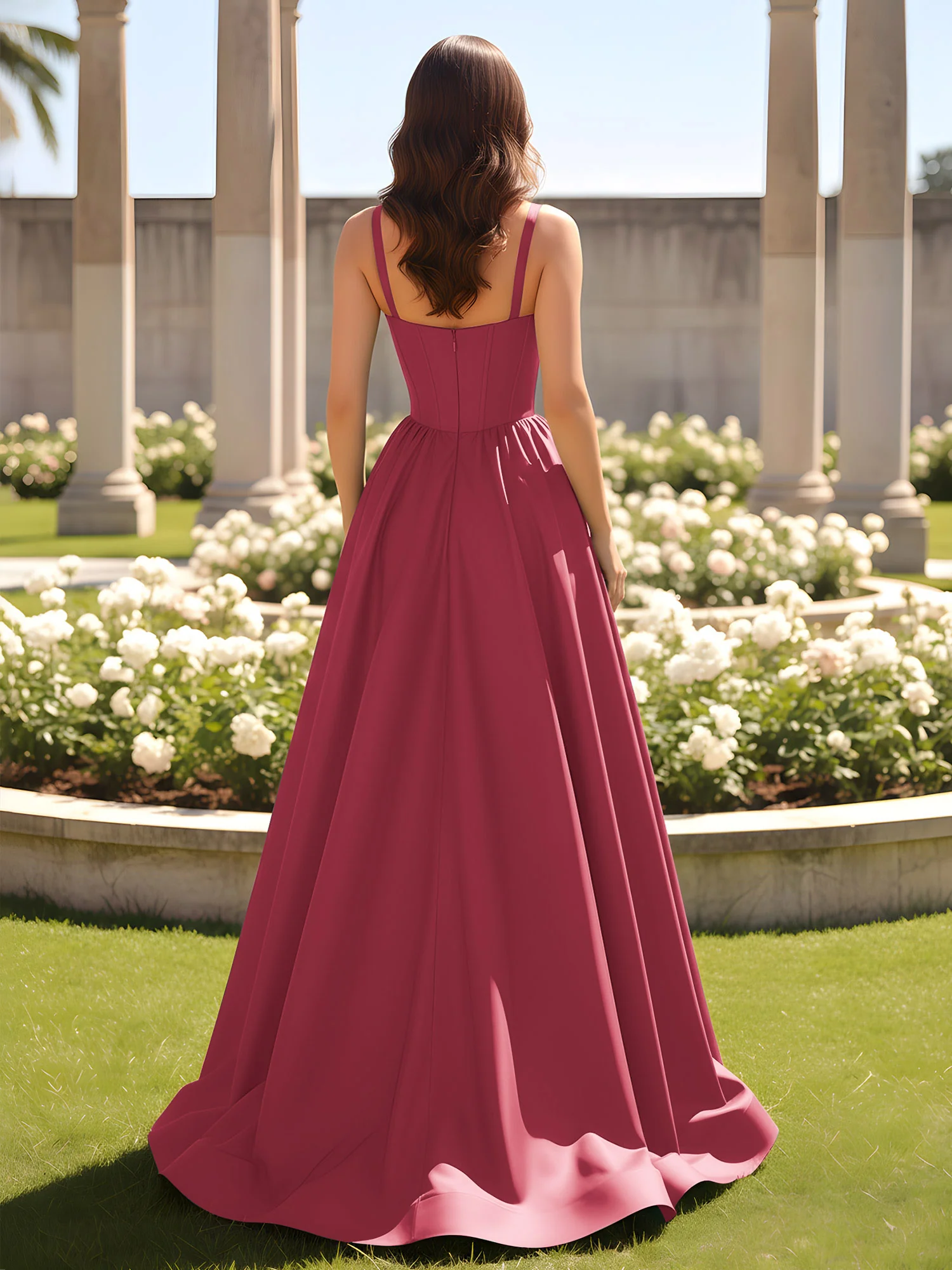 Sweetheart Cutout A-Line Ruched Dress With Slit Cinnamon Rose - Image 2