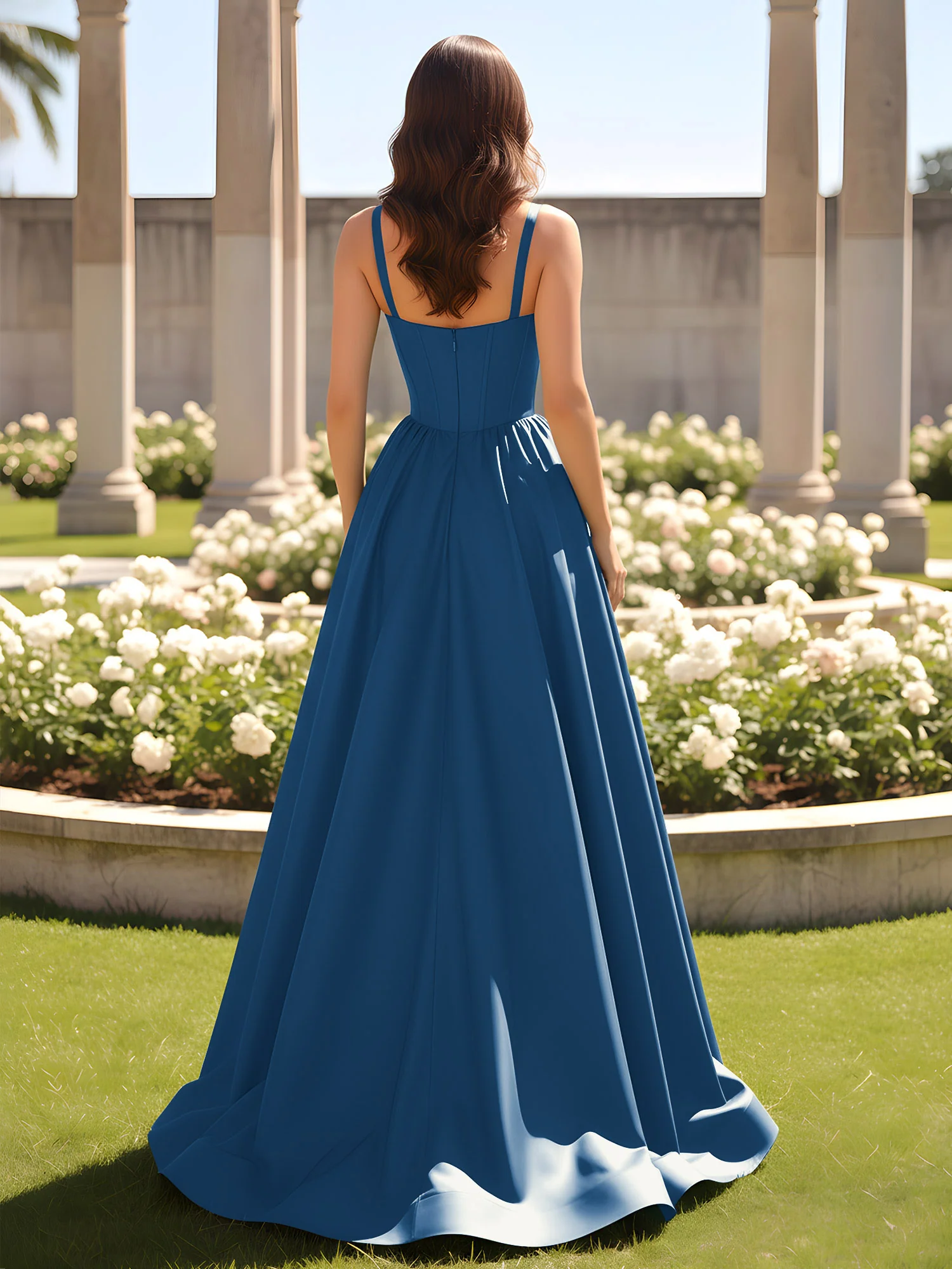 Sweetheart Cutout A-Line Ruched Dress With Slit Ink Blue - Image 2
