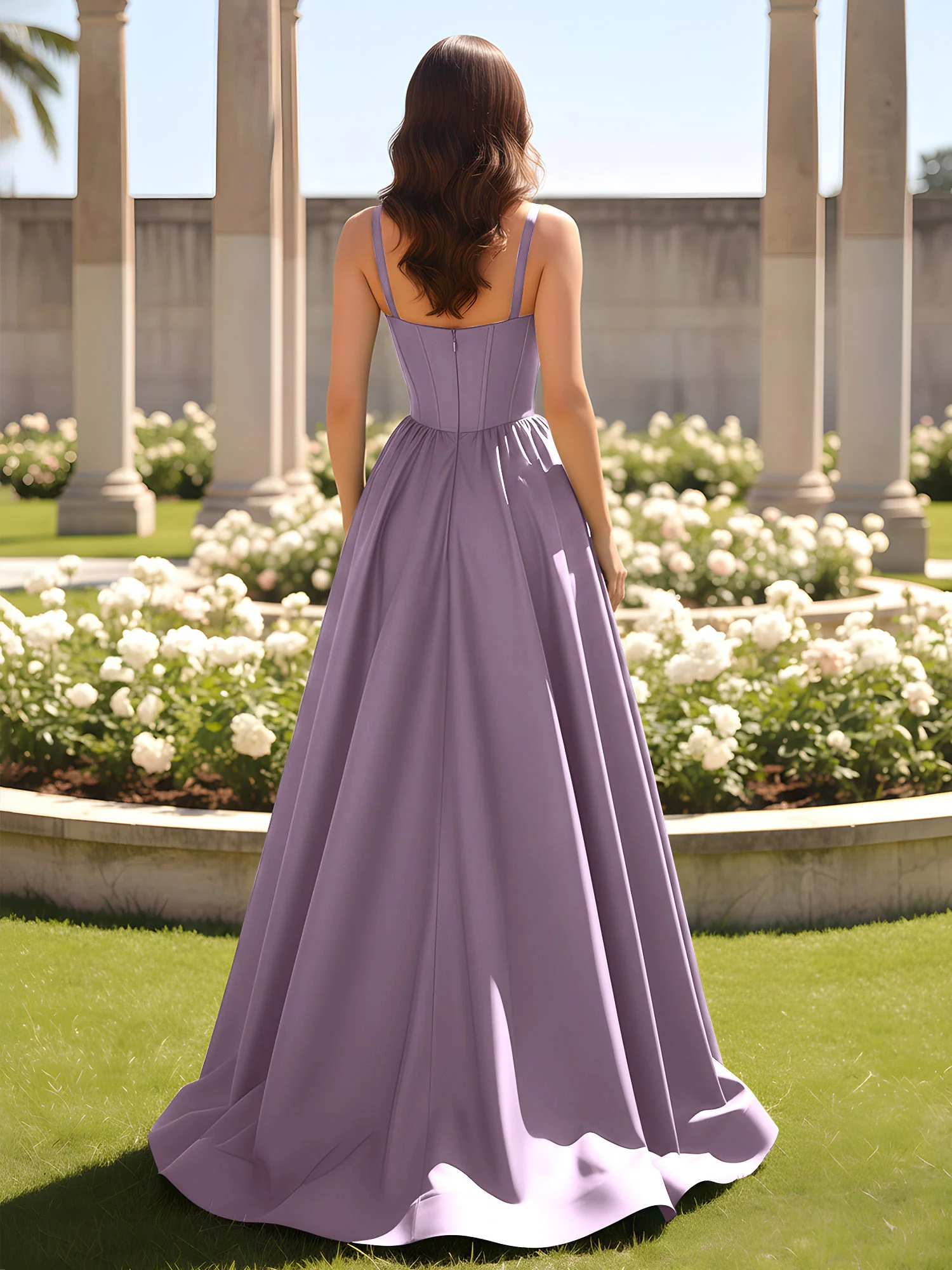 Sweetheart Cutout A-Line Ruched Dress With Slit Wisteria - Image 2