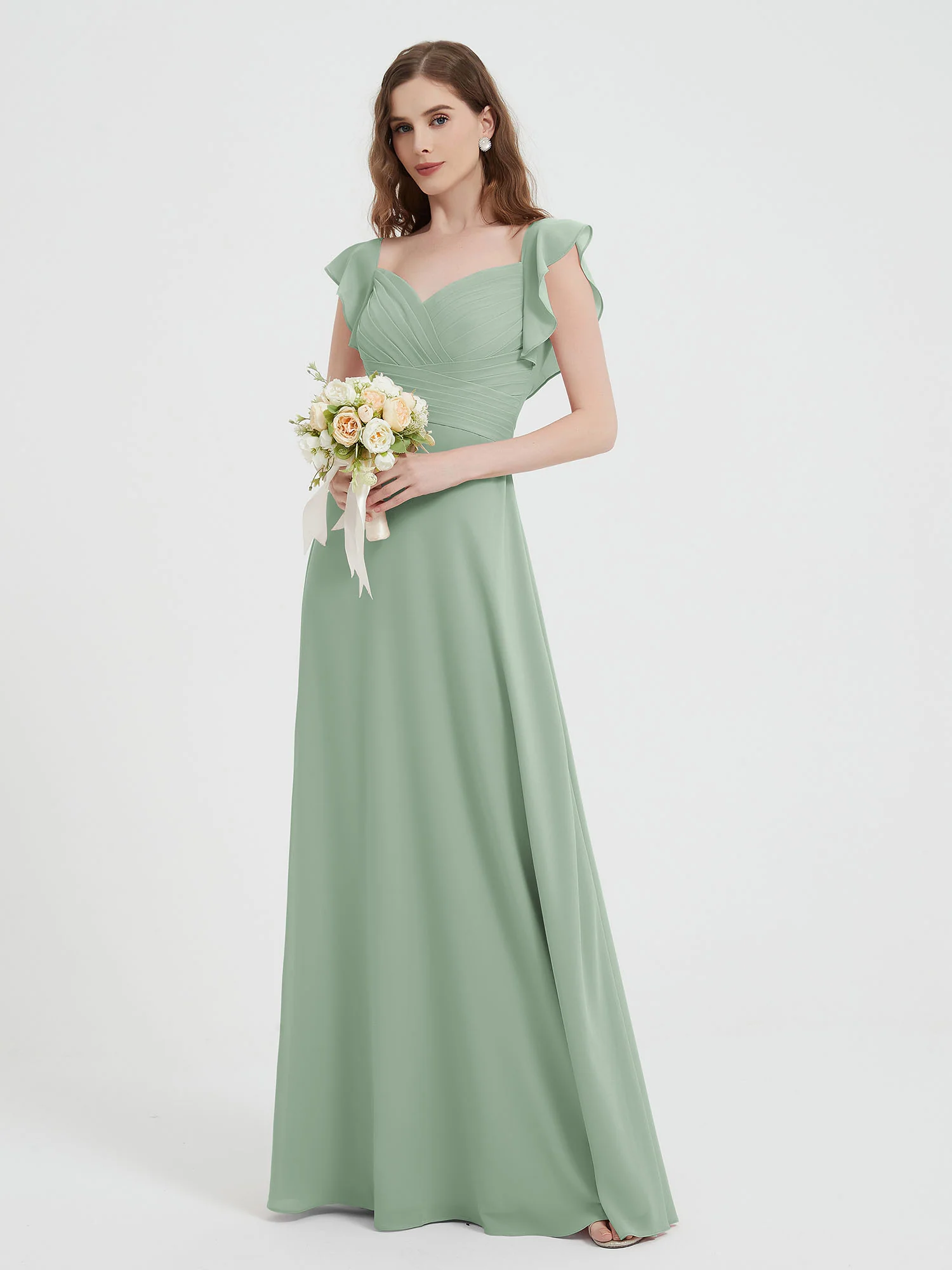 Sweetheart Flutter Sleeves Chiffon Dress Agave - Image 3