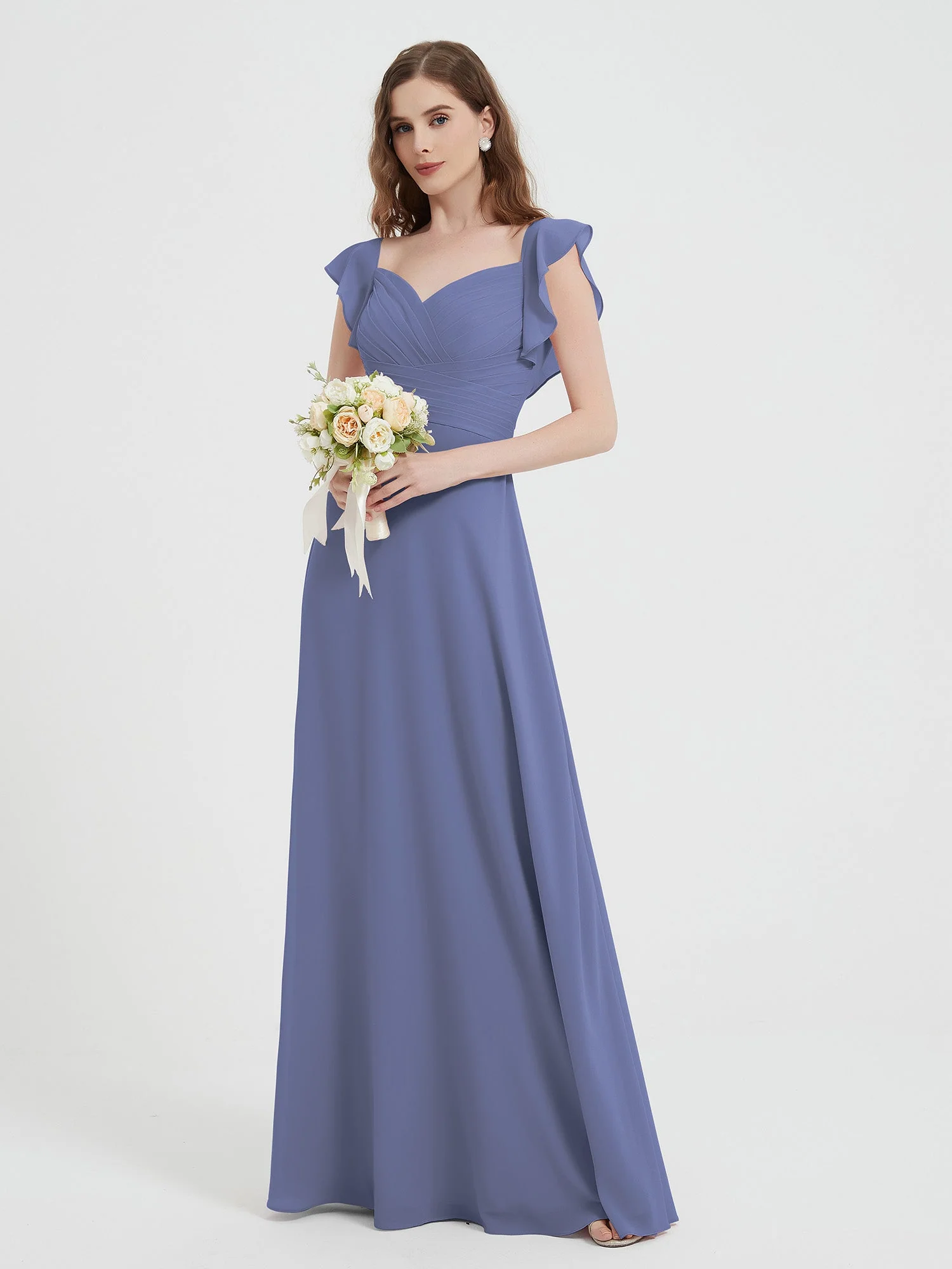 Sweetheart Flutter Sleeves Chiffon Dress Periwinkle Plus Size - Image 3