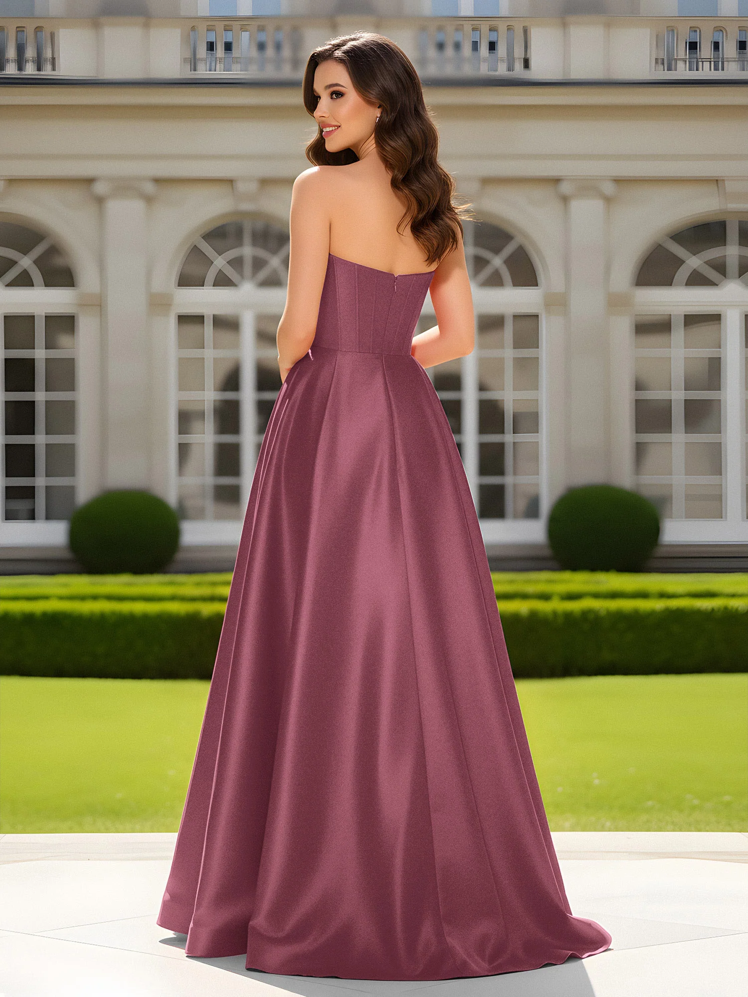 Sweetheart Neck A-Line Satin Maxi Dress With Slit Mulberry - Image 2