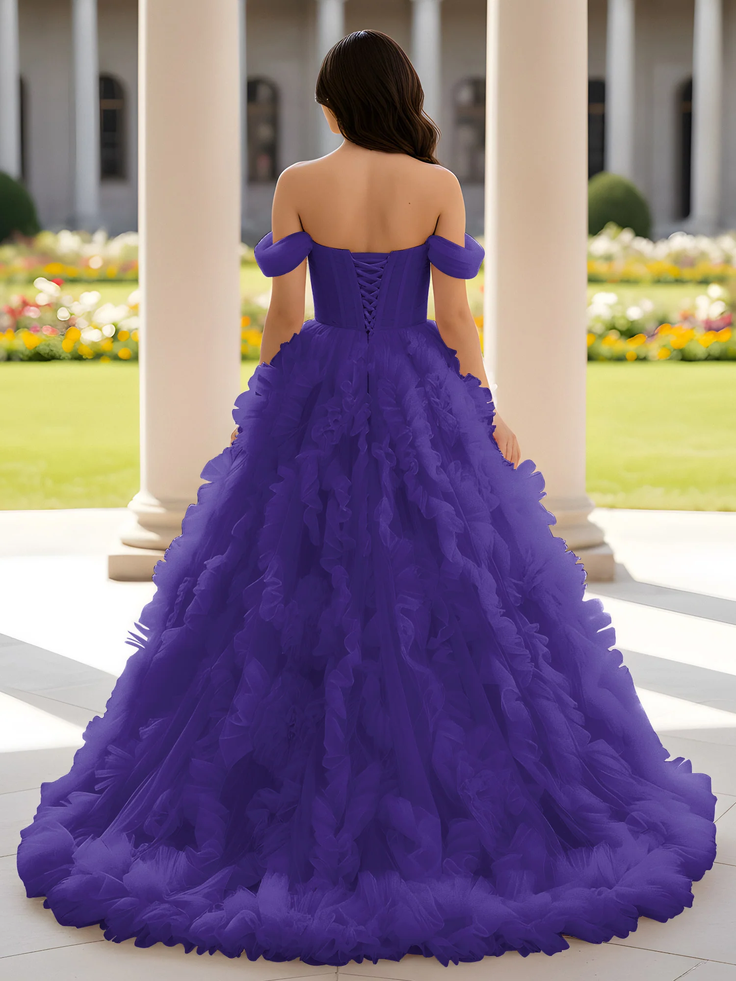 Sweetheart Off-the-shoulder Ruffle Ball Gown Sweep Train Regency - Image 2