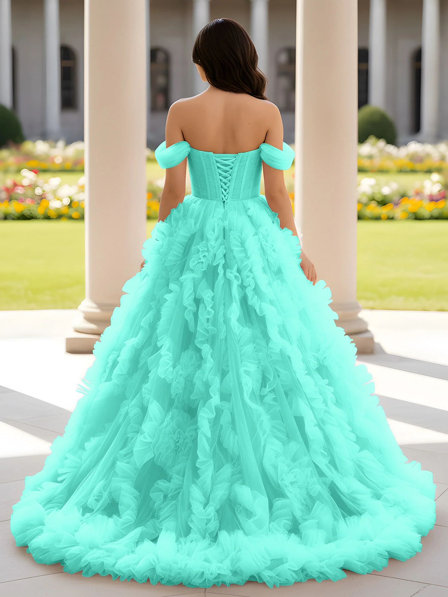Sweetheart Off-the-shoulder Ruffle Ball Gown Sweep Train Spa - Image 2